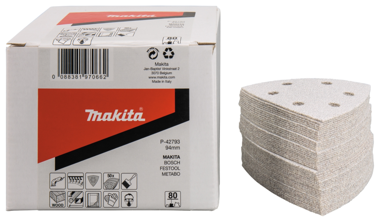 50 feuilles abrasives Delta Makita P -42793 - 94 x K80 - Métaux non-ferreux-image