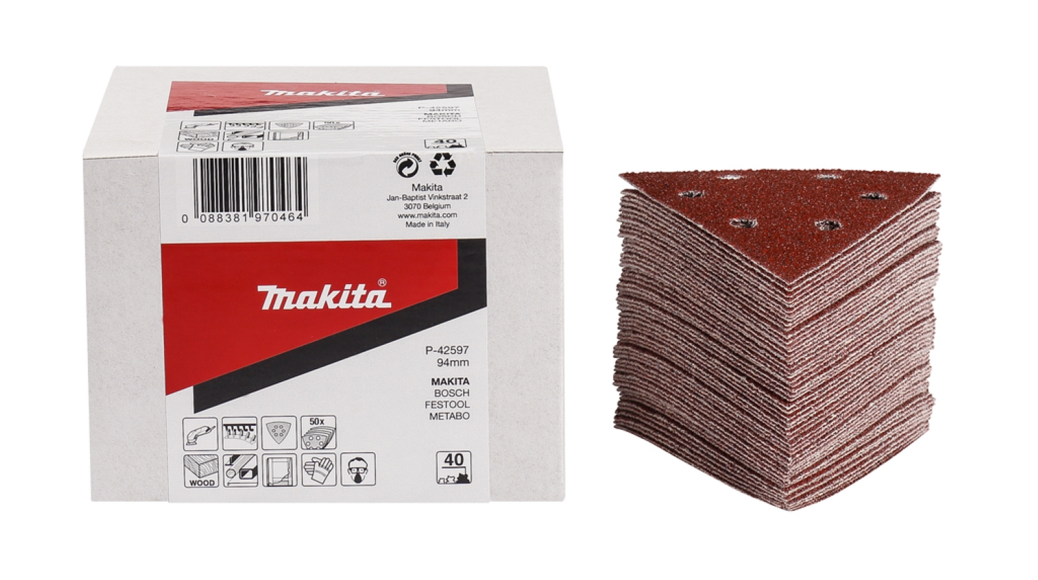 50 feuilles abrasives Delta Makita P -42597 - 94 x K40 - Bois-image