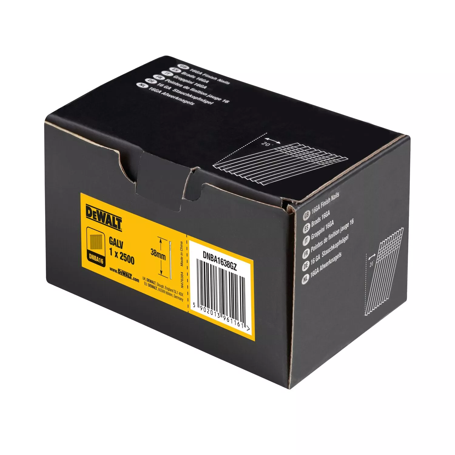 DeWALT DNBA1638GZ Gegalvaniseerde Brads schuin 20° - 16 Gauge - 1.6x38mm (2500st)-image
