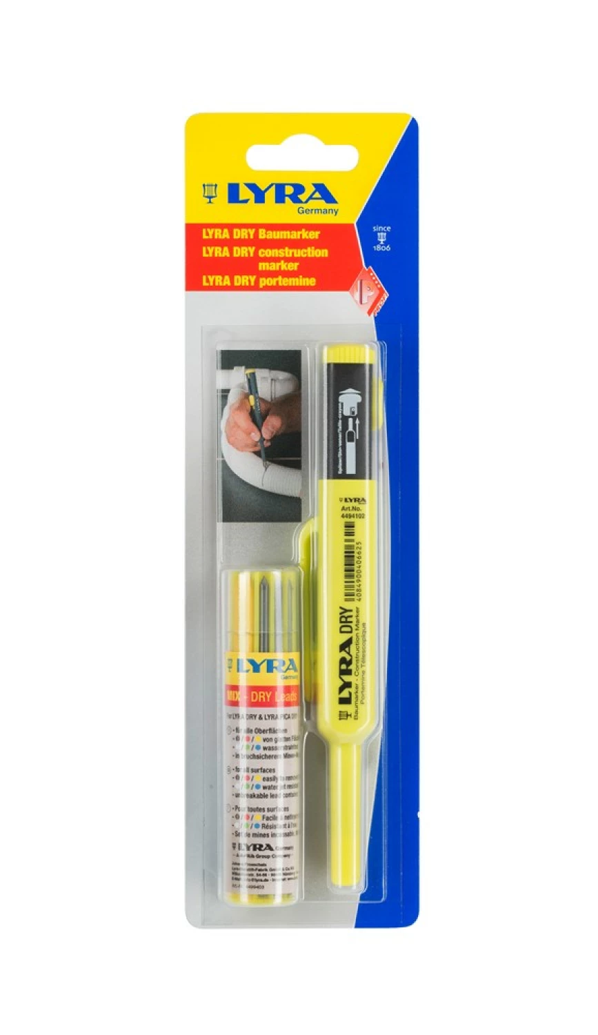 Lyra 4498001 Crayon marqueur Lyra Dry - Graphite – 1 marqueur + mines de rechange-image