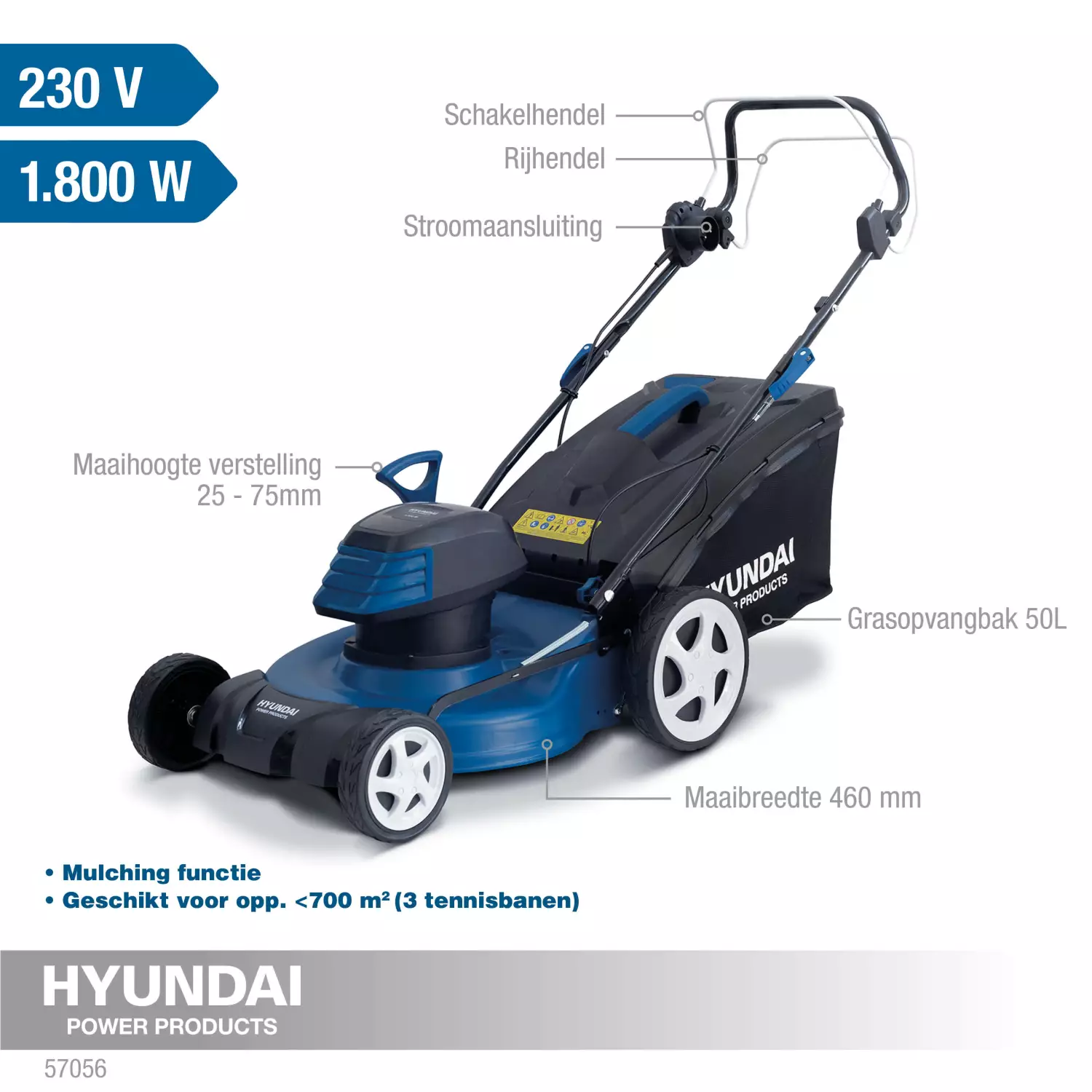 Hyundai 57056 Elektrische grasmaaier - 460mm - Zelftrekkend - 1800W-image