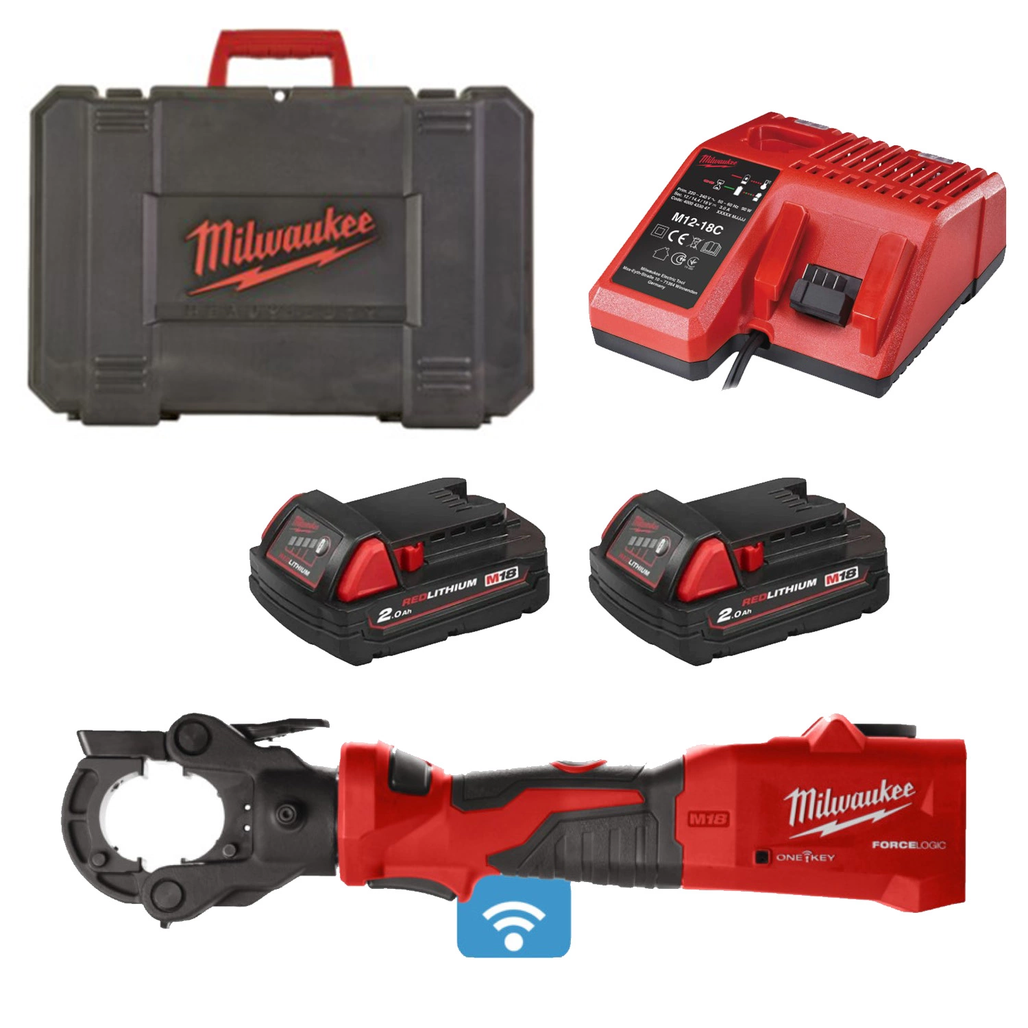 Milwaukee M18 ONEHCCT60-202C 18 V Li-ion batterie sertisseuse de câbles (2 x 2,0 Ah batterie) dans un coffret - 60 kN-image