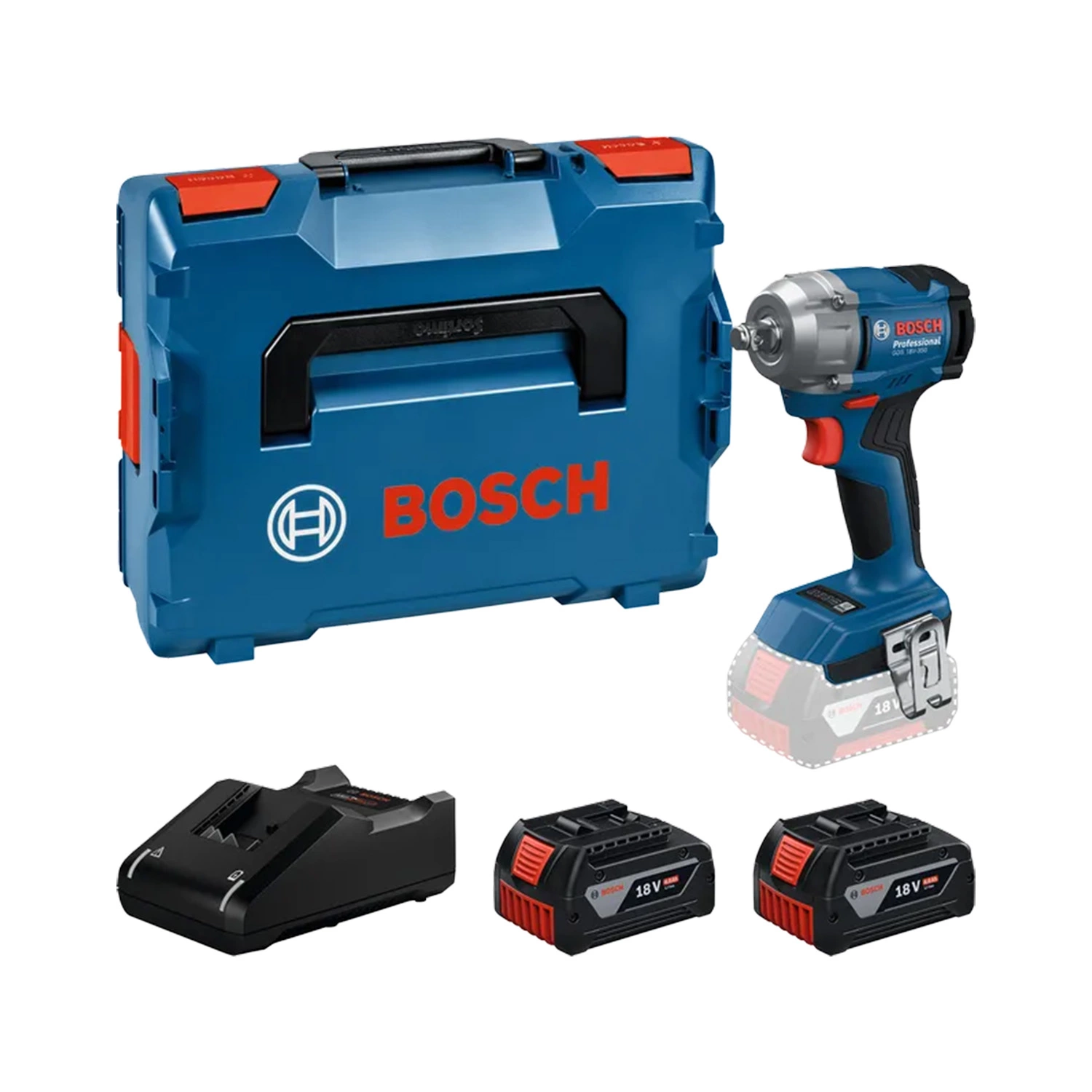 Bosch GDS 18V-350 18V accu slagmoersleutel set (2x 4,0 Ah) in L-Boxx - 560 Nm