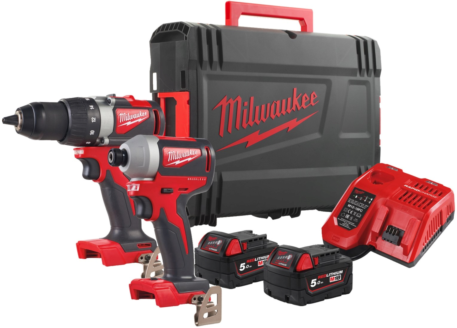 Milwaukee M18 BLPP2A3-502X 18v Li-ion accu schroefboormachine (M18 BLPD2) & slagschroevendraaier (M18 BLIDR) combiset (2x 5.0Ah) in HD Box-image