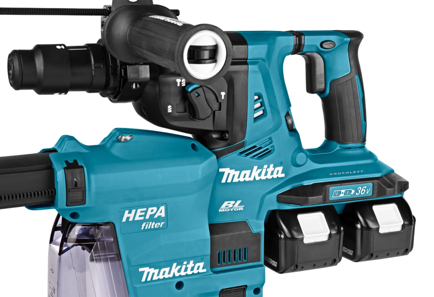 Makita DHR283ZWJU - Perforateur burineur sans-fil - 36V (2x 18V) Li-ion - SDS-plus - Système d'aspiration - Machine seule - MAKPAC - 2,9 J - Brushless-image