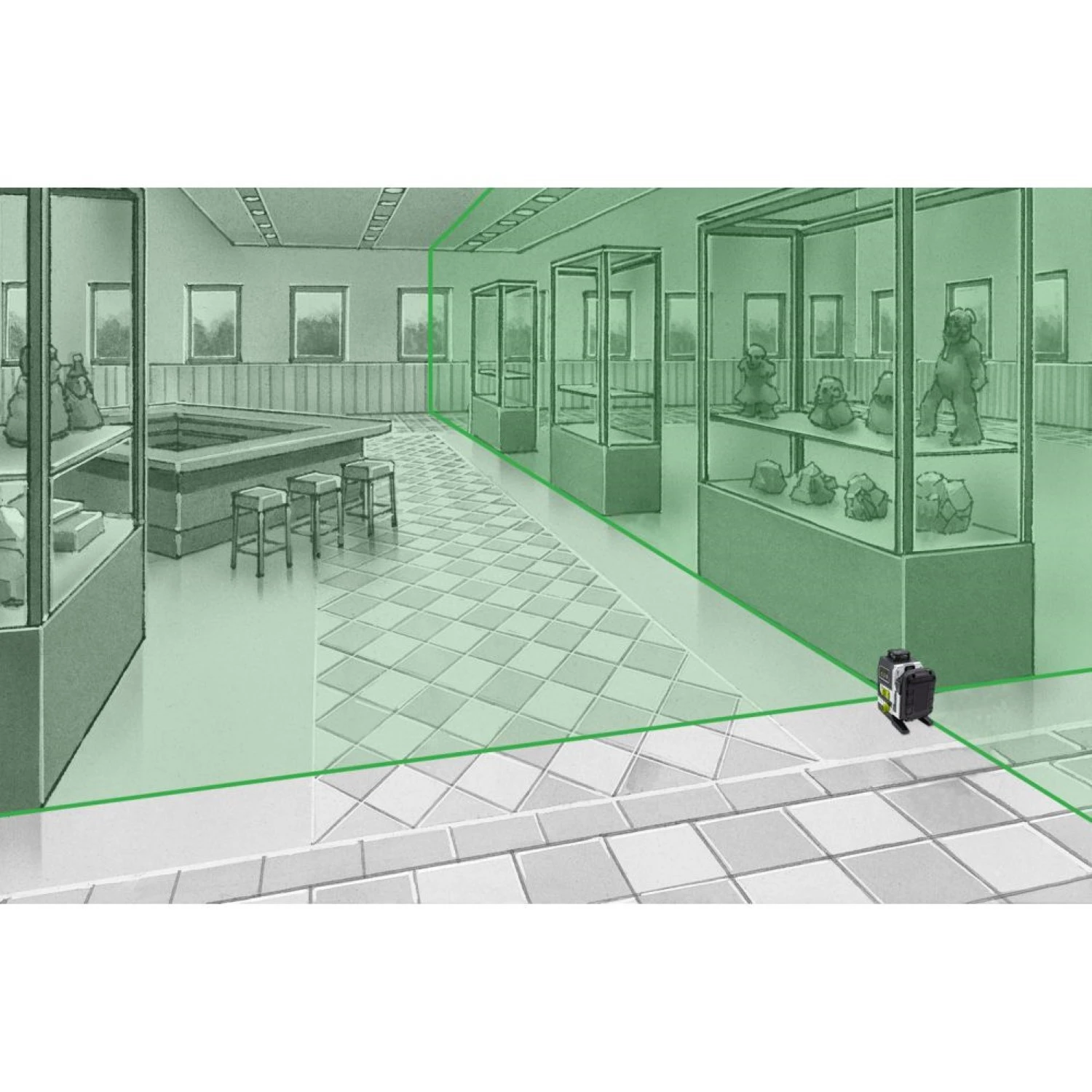 Laserliner PowerPlane-Laser 3G Multi-18V Kruislijnlaser in L-Boxx - 3 lijnen - groen - 60m - IP54 + VarioStand L laserstatief + HIKOKI adapter-image
