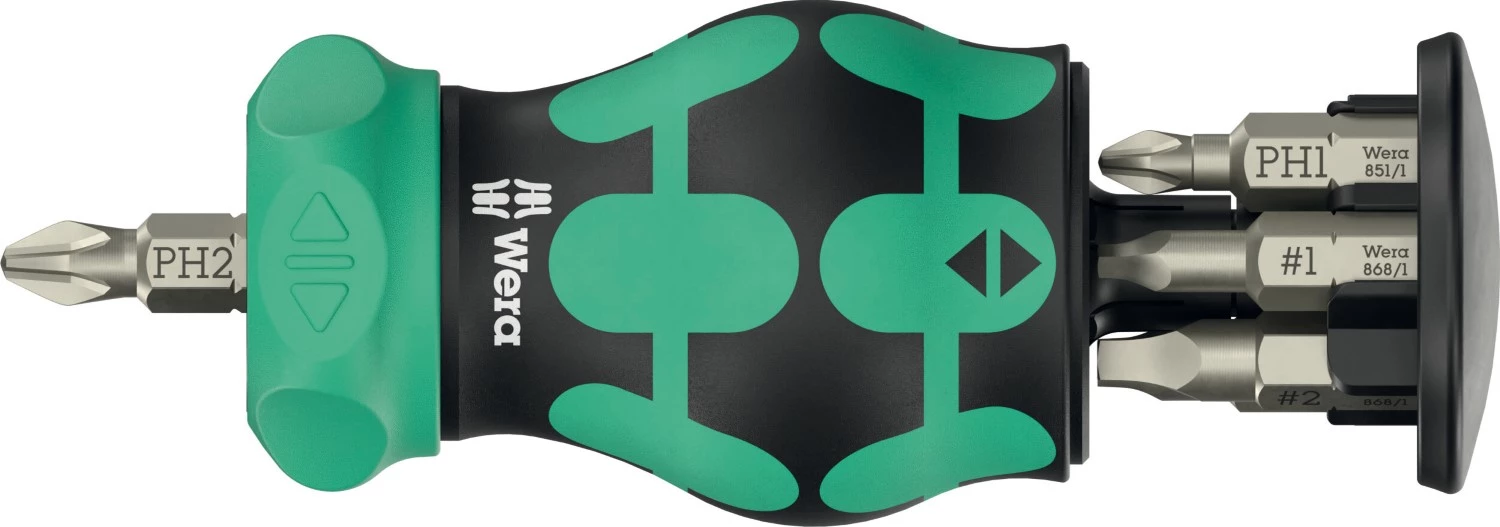 Wera 05008893001 Kraftform Kompakt Stubby Magazin RA 4 tournevis à embout interchangeable - 6 en 1 multi-embouts - avec fonction cliquet-image