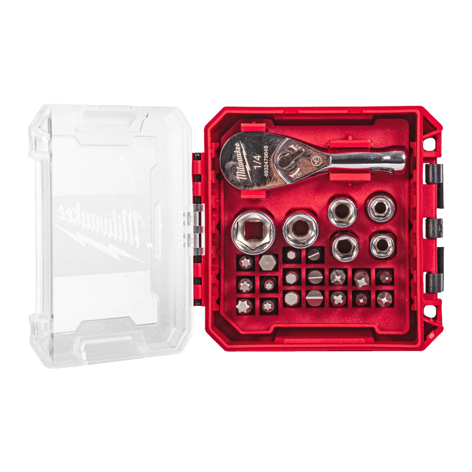 Milwaukee 4932499470 Jeu de 25 clés à cliquet et douilles - dans une boîte PACKOUT™ Ready - 1/4"-image