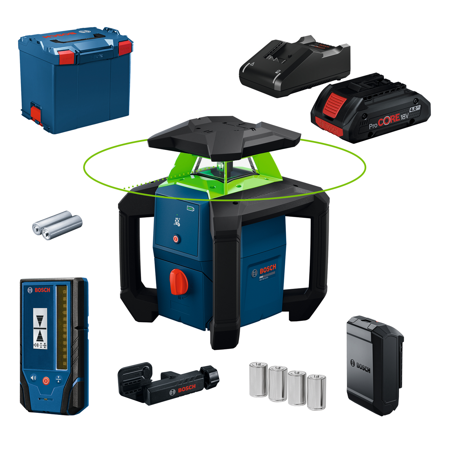 Bosch GRL 18V-3-31 G Roterende laser set incl. ontvanger en 4.0Ah acccu in L-Boxx - groen - 30m - 1x 360° - IP66-image
