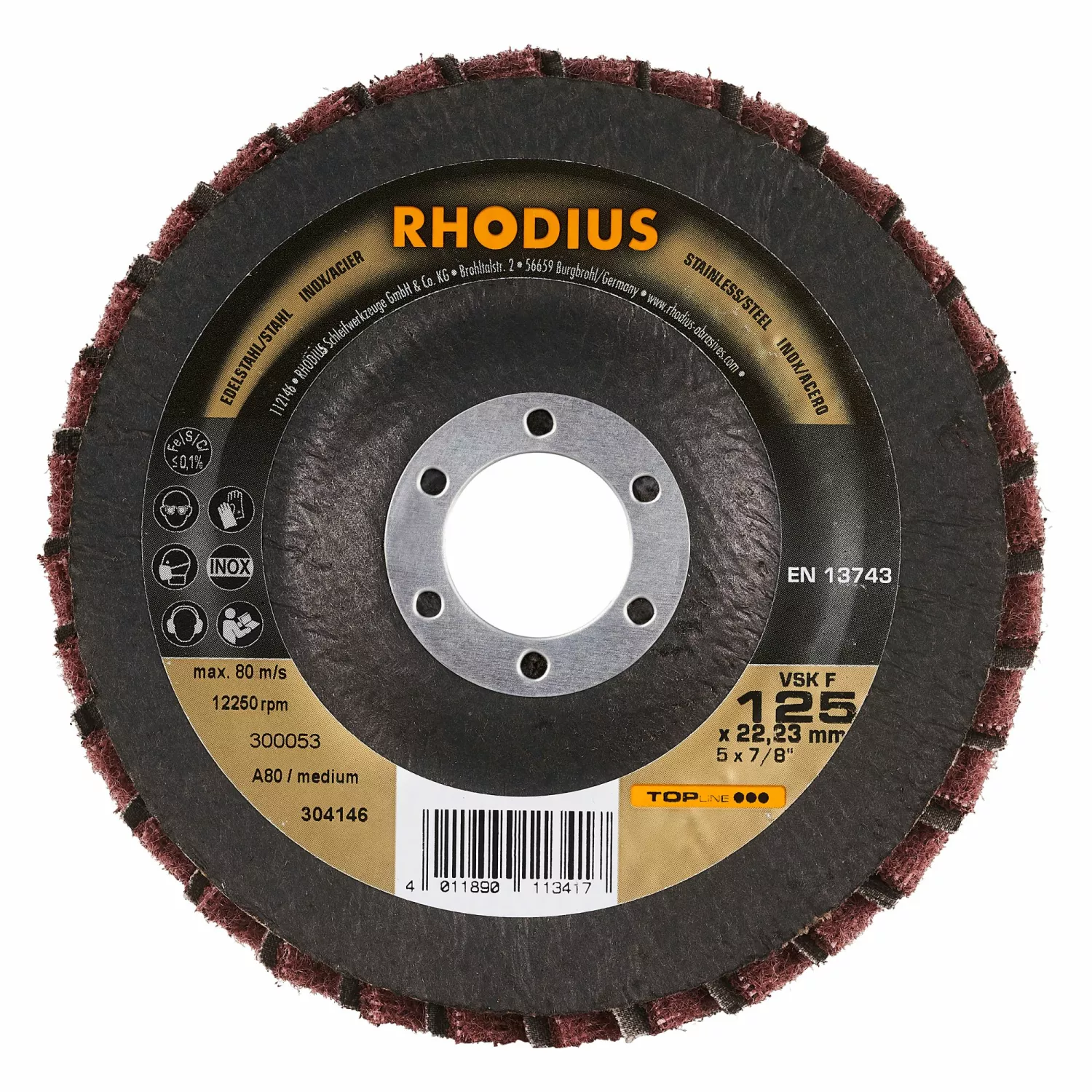 Rhodius 304146 VSK F TOPline lll Disque à lamelles 125x22.23 (10 pièces) K80 / Medium-image