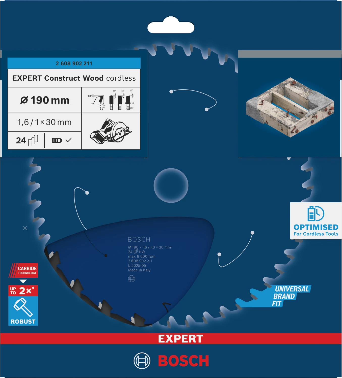 Bosch 2608902211 EXPERT cirkelzaagblad - 190 x 30 x 24T - hout-image