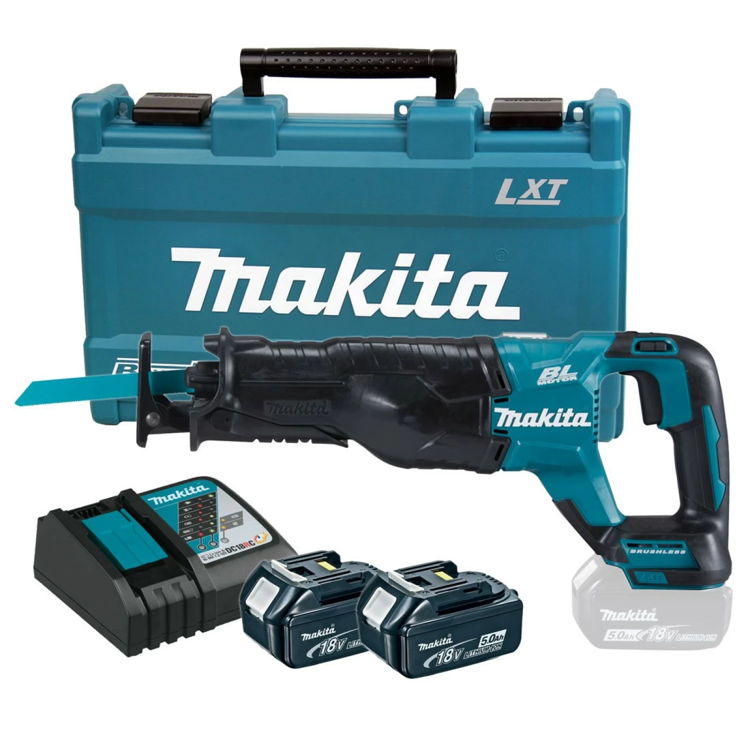 Scie sabre sans-fil Makita DJR187RTE - 18V Li-ion - 2 batteries 5,0 ah - Coffret - Changement rapide - Variable - Brushless-image