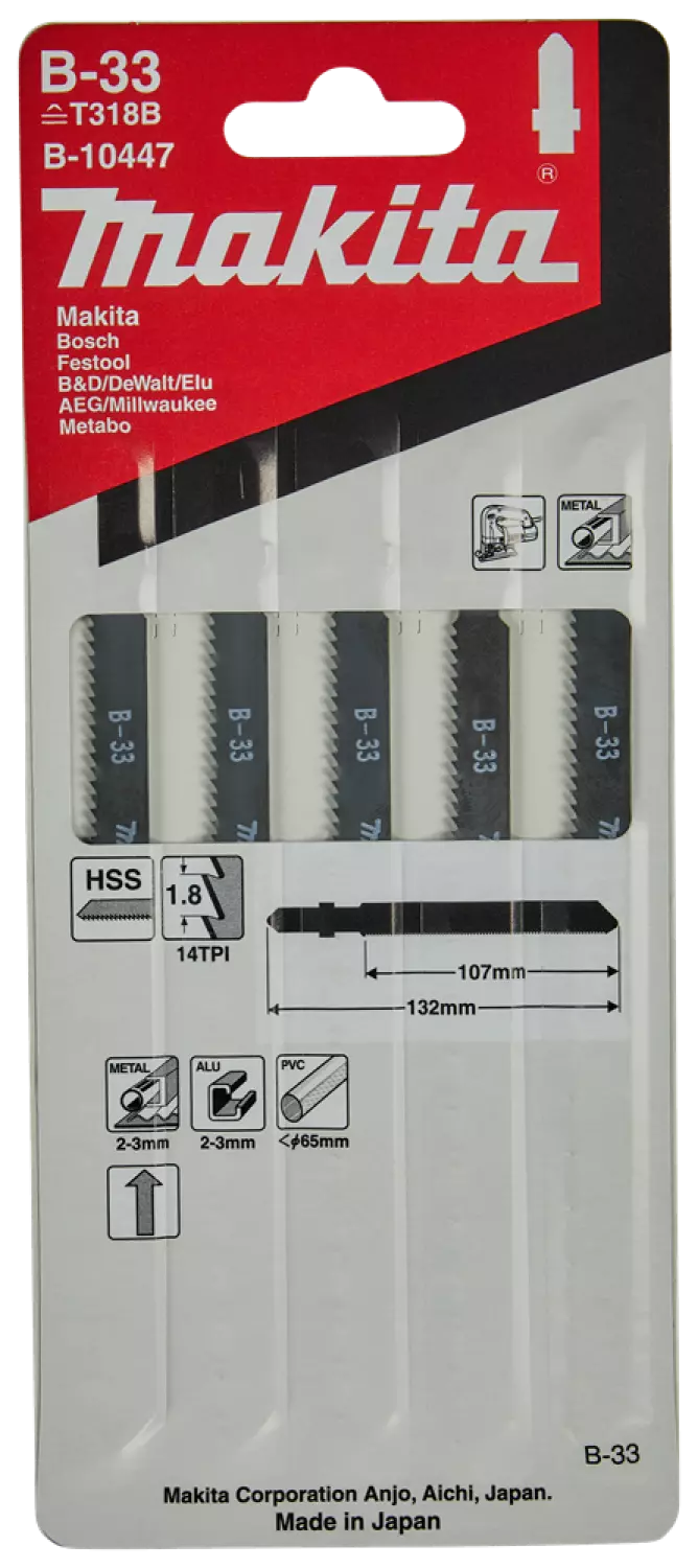 Makita B-10447 Lame de scie sauteuse - 1,8 x 107 x 65 mm - Aluminium (5 pièces)-image