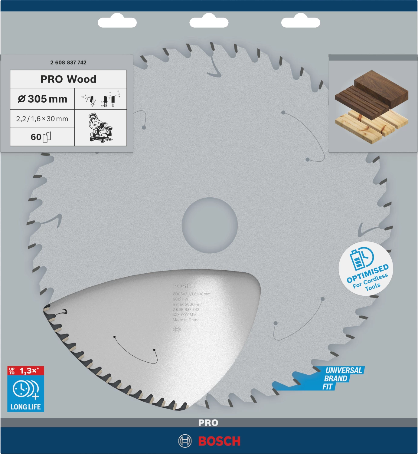 Bosch 2608837742 PRO accu afkortzaagblad voor Hout - 305 x 30 x 60T-image