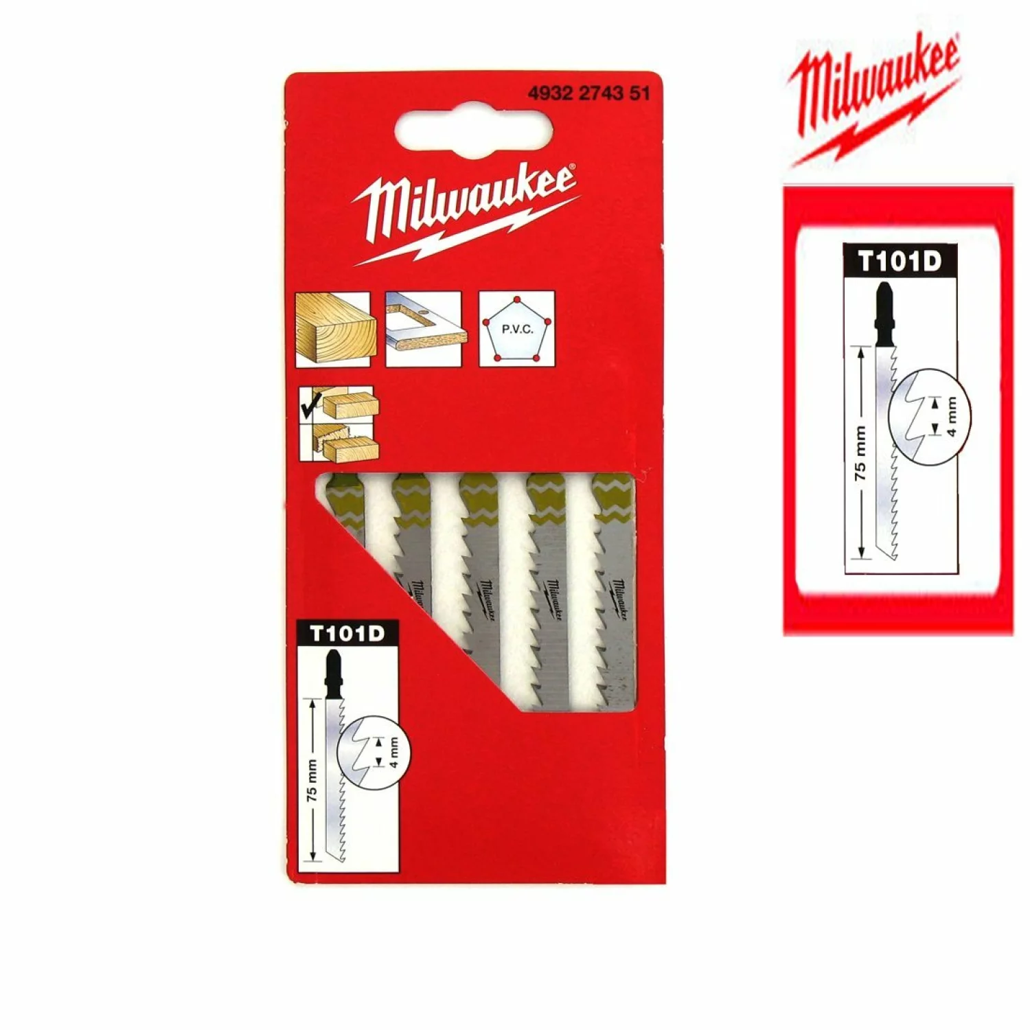 Milwaukee 4932274351 / T 101 D HCS Decoupeerzaagblad - zuiver - Hout / Kunststof (5st) - T 101 D-image