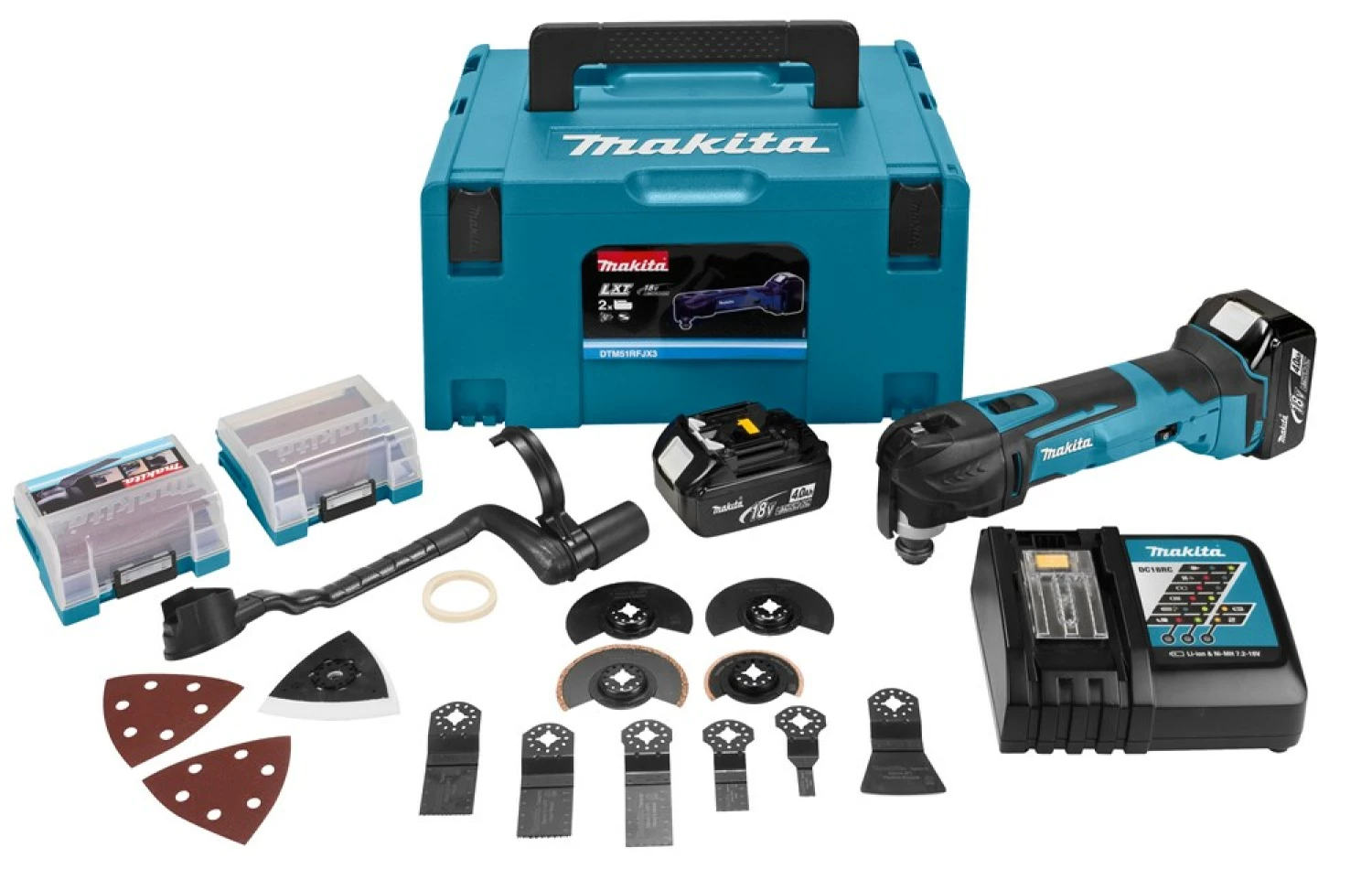 Makita DTM51RMJX3 18V Li-Ion Accu multitool set (2x 4.0Ah accu) + 41 delige accessoireset in Mbox - snelwissel-image