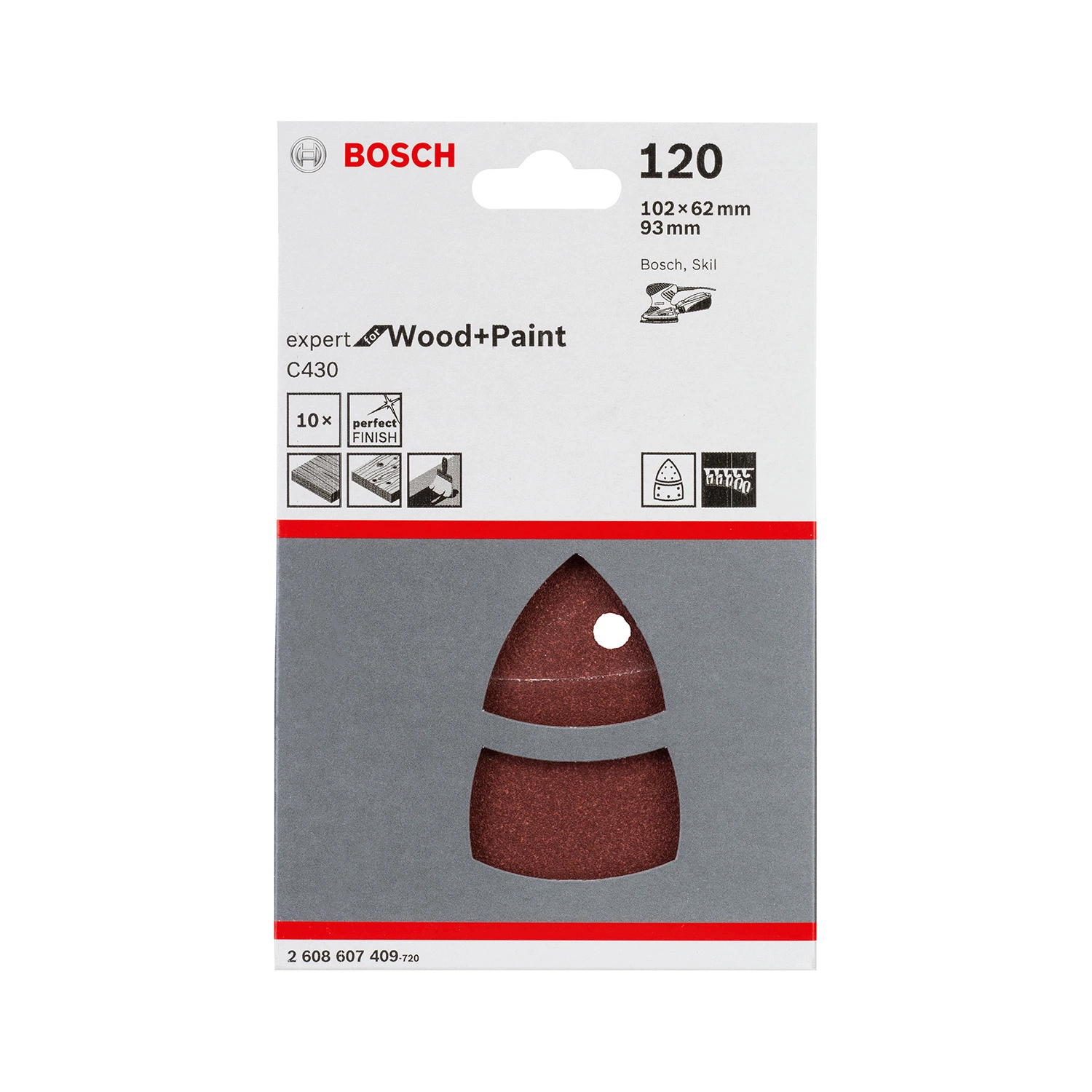 Bosch 2608607409 schuurblad voor hout - K120 - 102x62x93mm (10st)-image