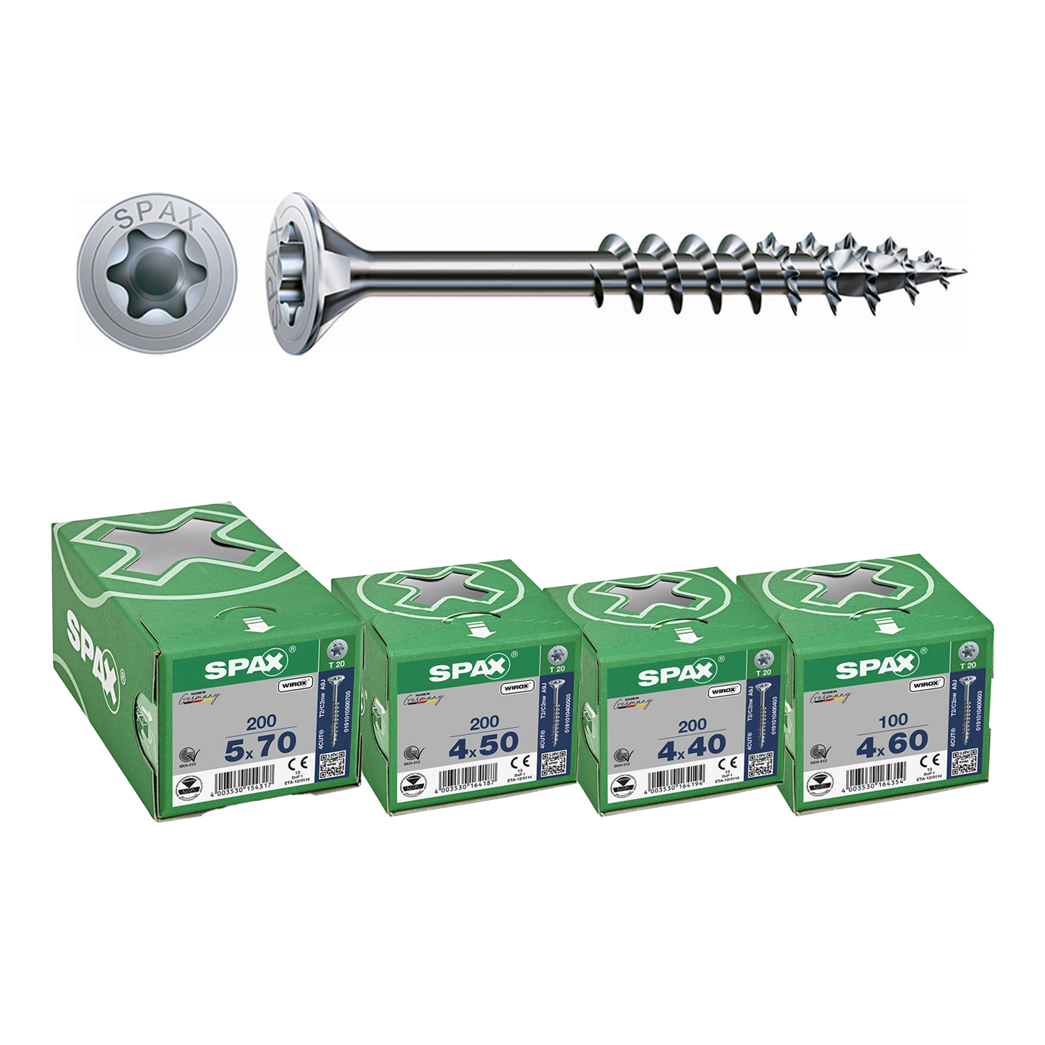 SPAX 4-Delige Universele schroefset - T-STAR plus T20 - Verzonken kop - Deeldraad - WIROX (700st)-image