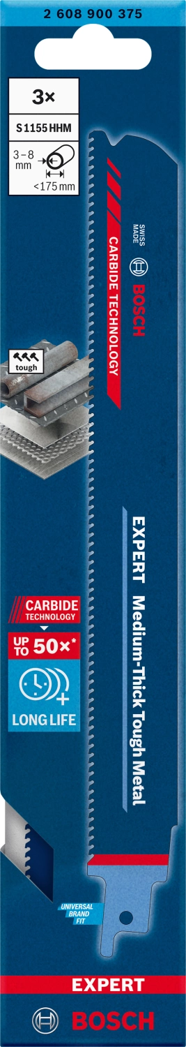 Bosch 2608900375 EXPERT Reciprozaagblad S1155HHM - Medium-Thick Tough Metal (3st)-image