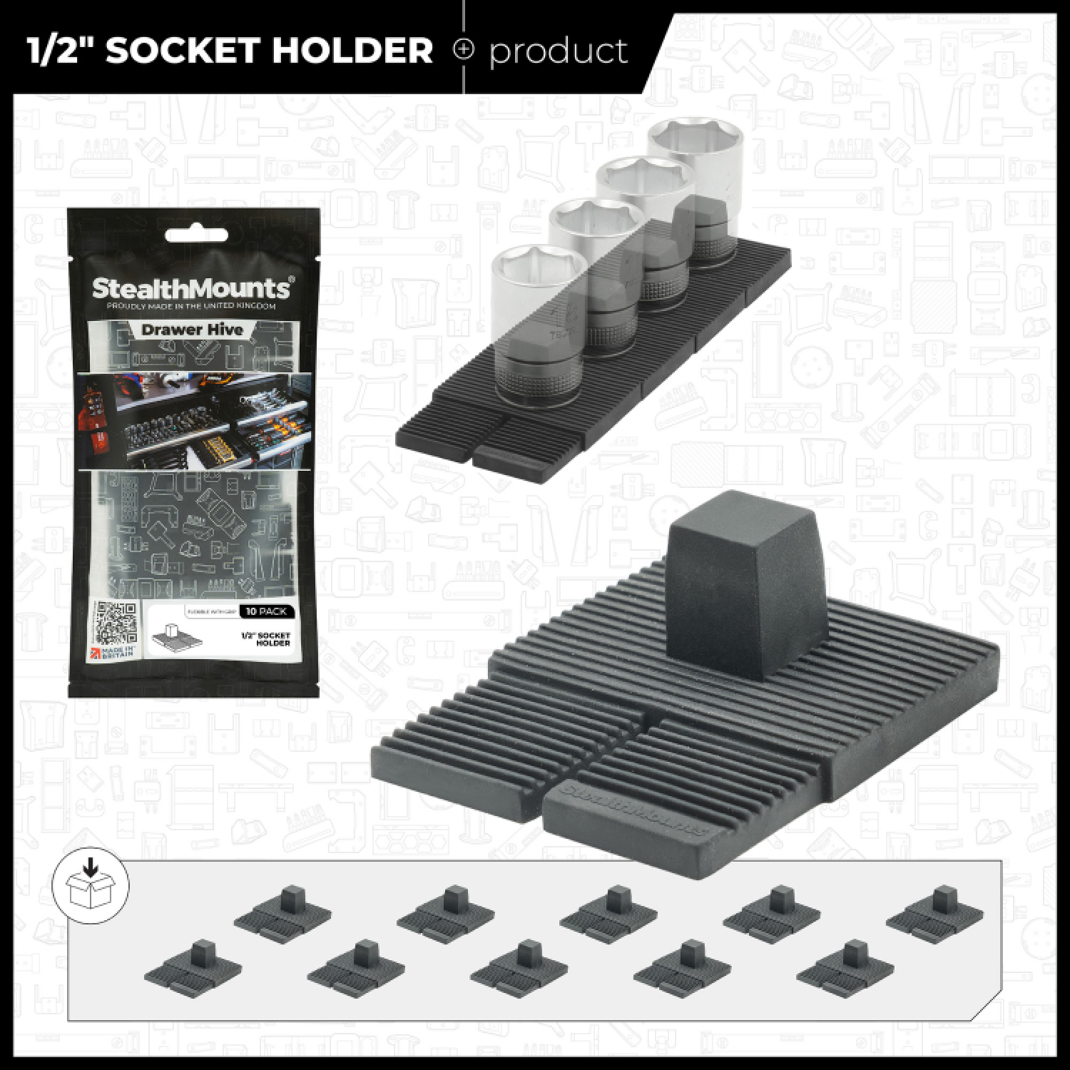 StealthMounts DHSP-1/2-SK-10 Drawer Hive Dophouder 1/2" voor ladekast - zwart - 10 stuks-image