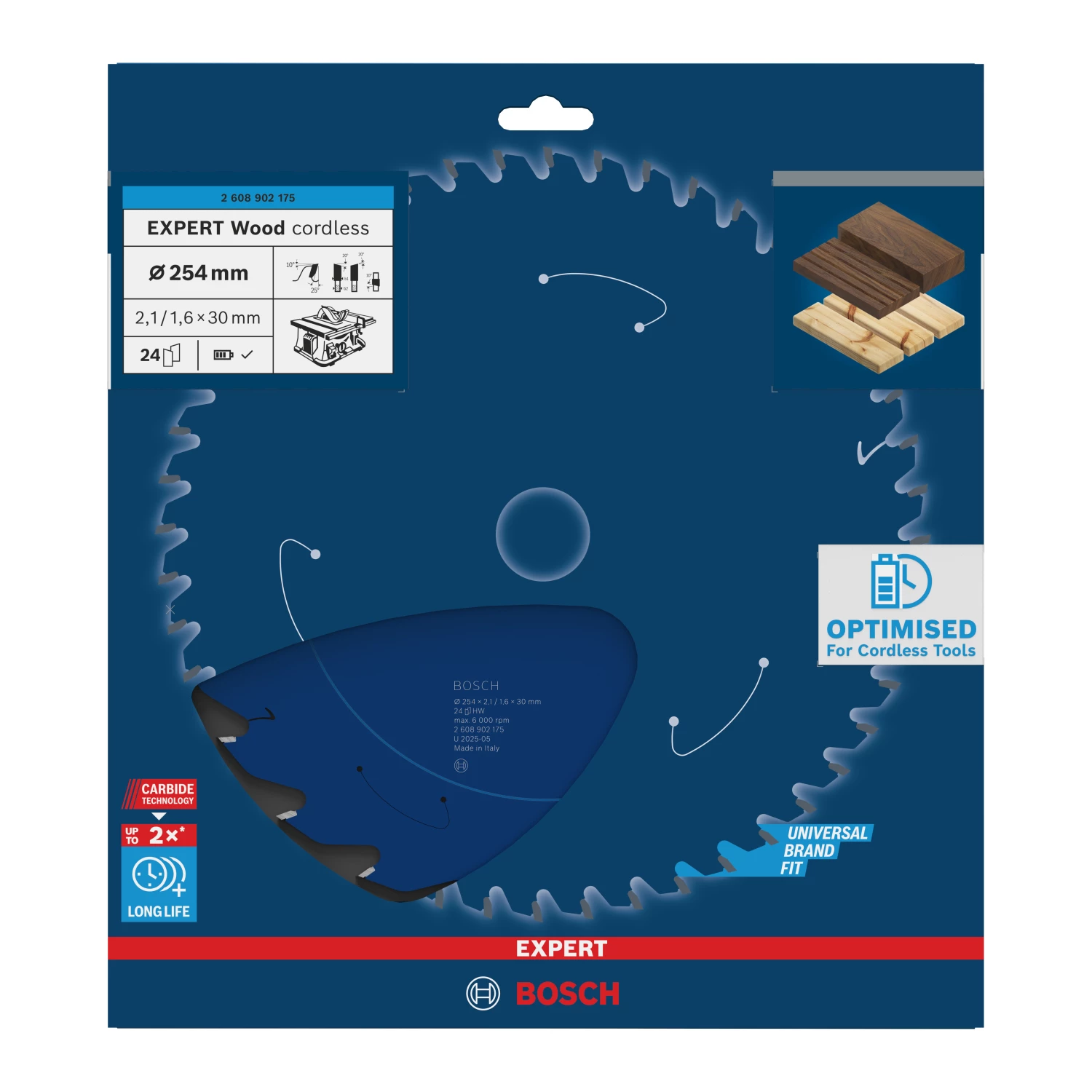 Bosch 2608902175 EXPERT lame de scie circulaire sans fil pour bois - 254 x 30 x 24 dents-image