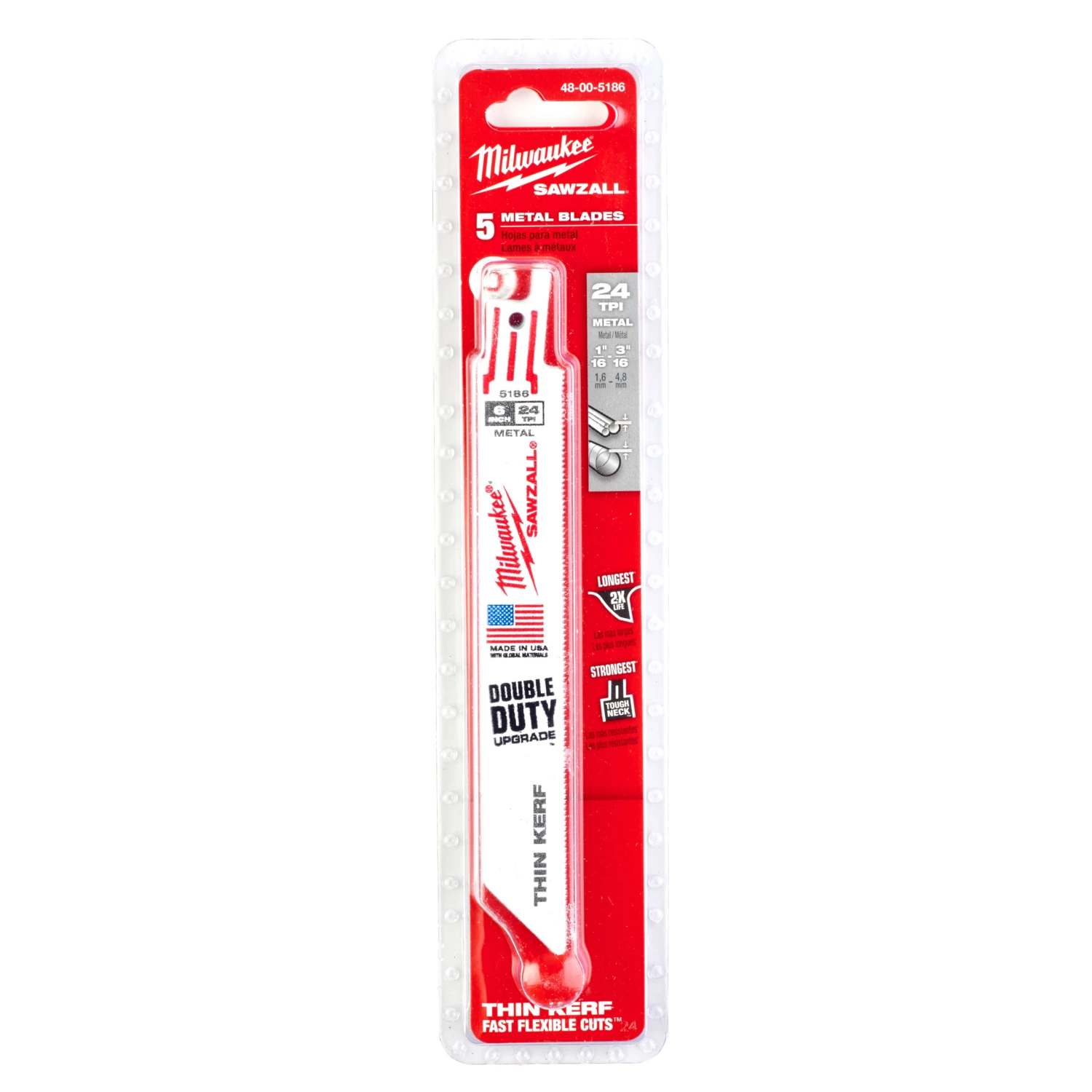 Milwaukee 48475186 Sawzall Reciprozaagblad Thin Kerf - 150 x 25TPI - metaal - 5st