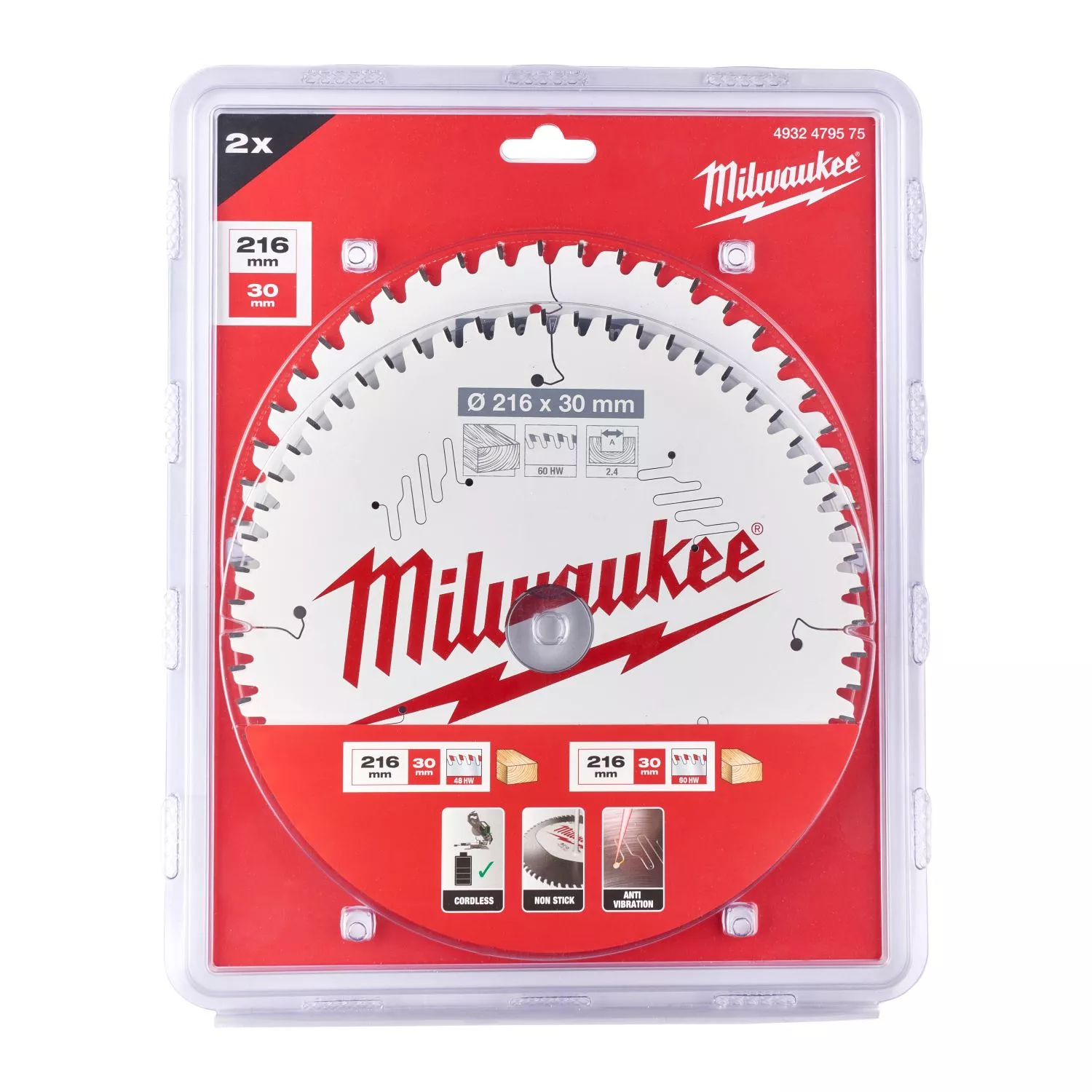 Milwaukee 4932479575 Cirkelzaagblad - 216 x 30mm - hout - duopack-image