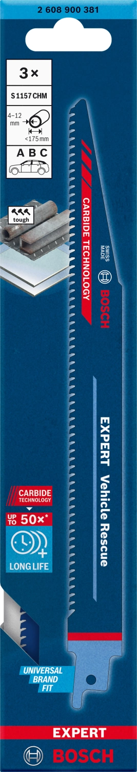 Bosch S1157CHM EXPERT lame de scie sabre pour le sauvetage de véhicules - 225 x 1,35 (3 pièces)