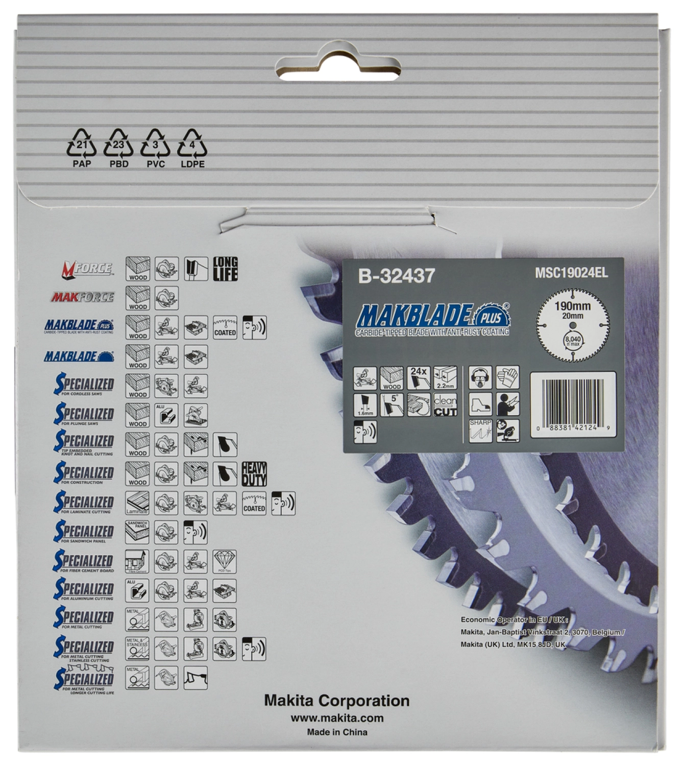 Makita B-32437 - Lame de scie à tronçonner - 190x20x2,2mm 24T - Bois-image
