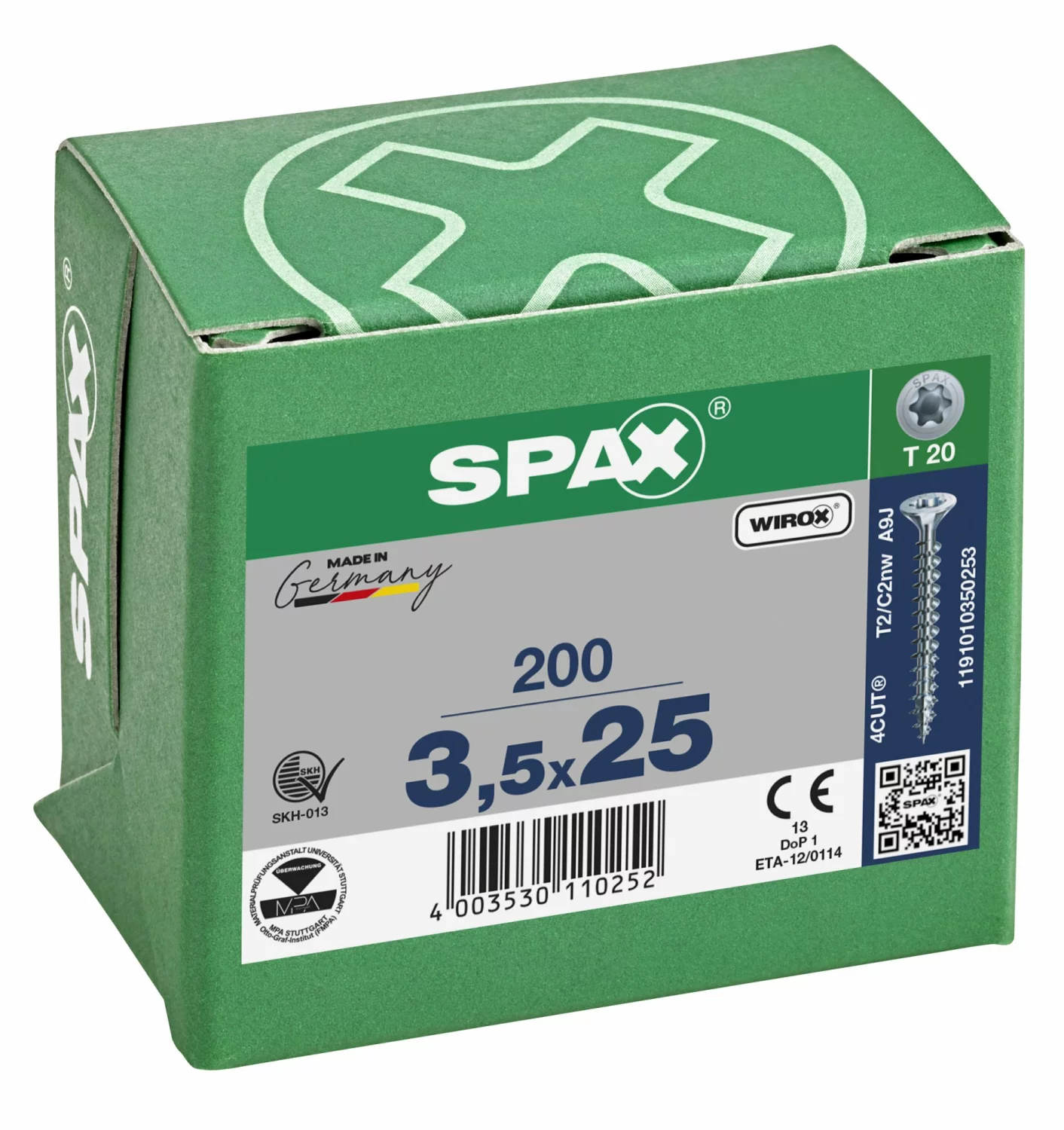 SPAX 1191010350253 Universele schroef, Verzonken kop, 3.5 x 25, Voldraad, T-STAR plus T20 - WIROX - 200 stuks-image