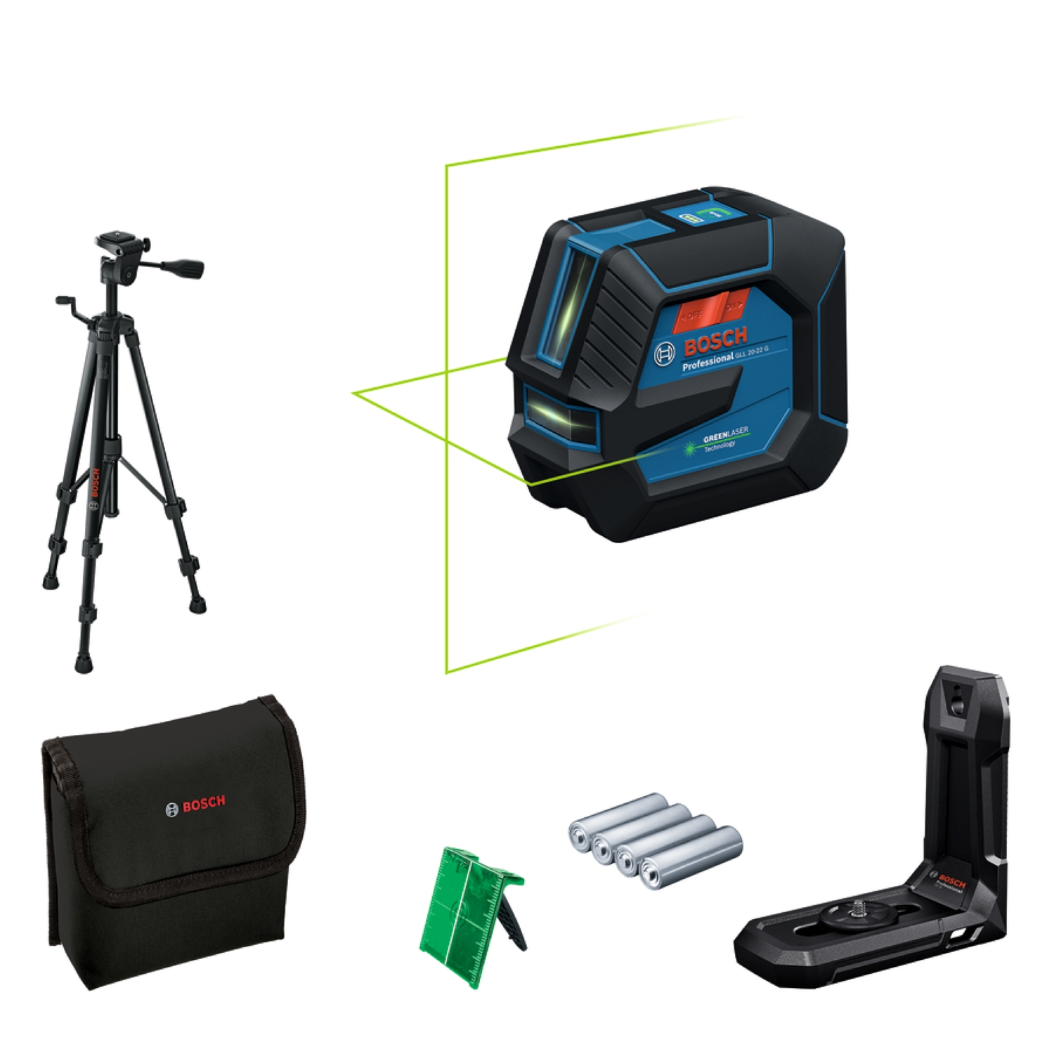 Bosch GLL 20-22 G Kruislijnlaser set incl. statief in tas - Groen - 20m - 2 lijnen - IP65-image