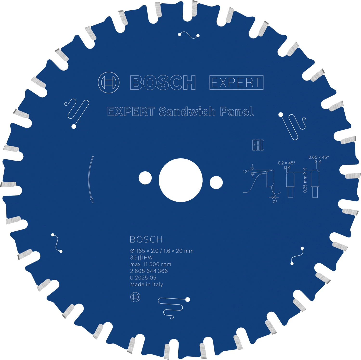 Bosch 2608644366 EXPERT Lame de scie circulaire - 165 x 20 x 30D - sandwich panneaux