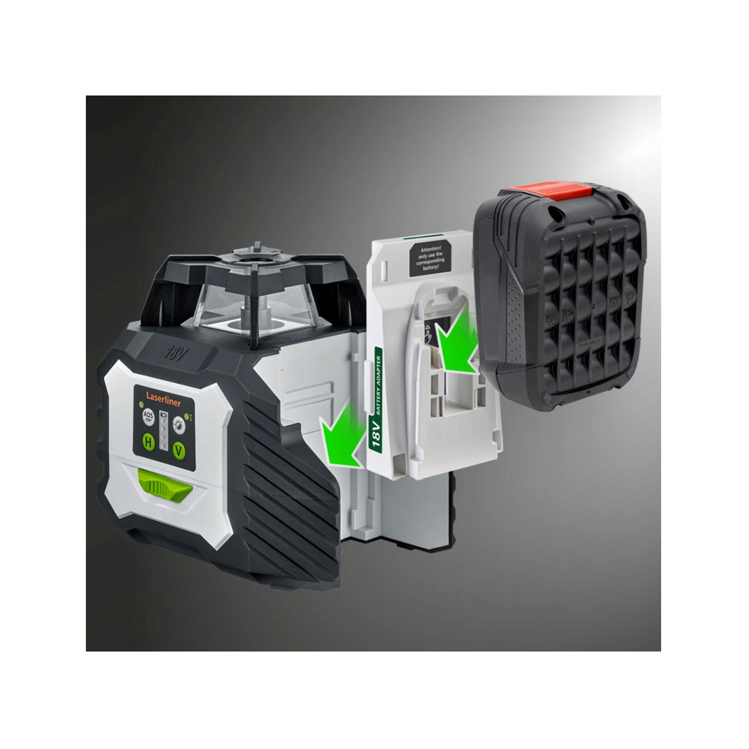 Laserliner Duraplane GMX-18V Laser à lignes croisées 360° avec récepteur dans un coffret - 3 lignes - vert - 60 m - IP54-image
