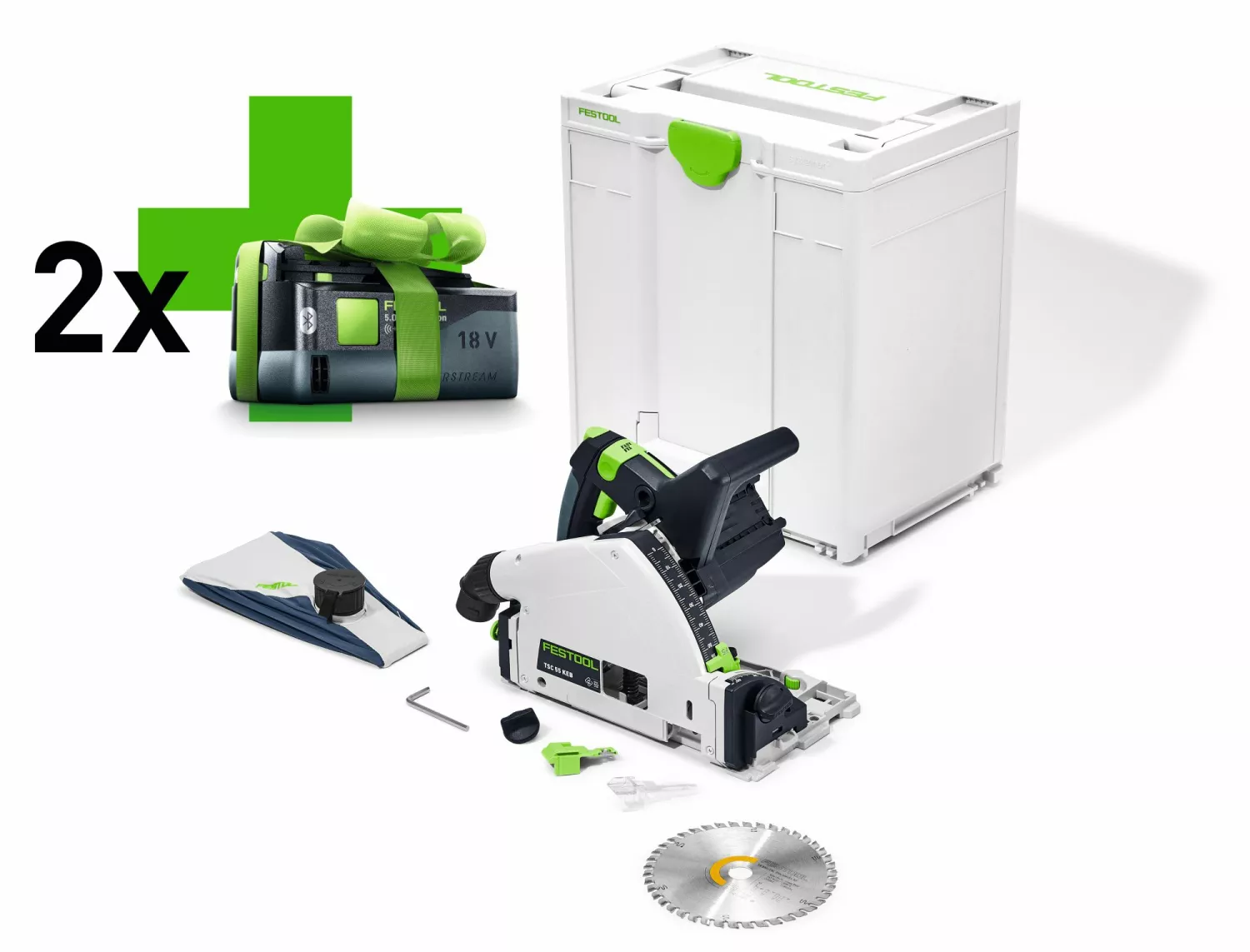 Festool TSC 55 KEB-Basic 18V Li-Ion accu Invalcirkelzaag in systainer - met 2x 5,0Ah accu-image