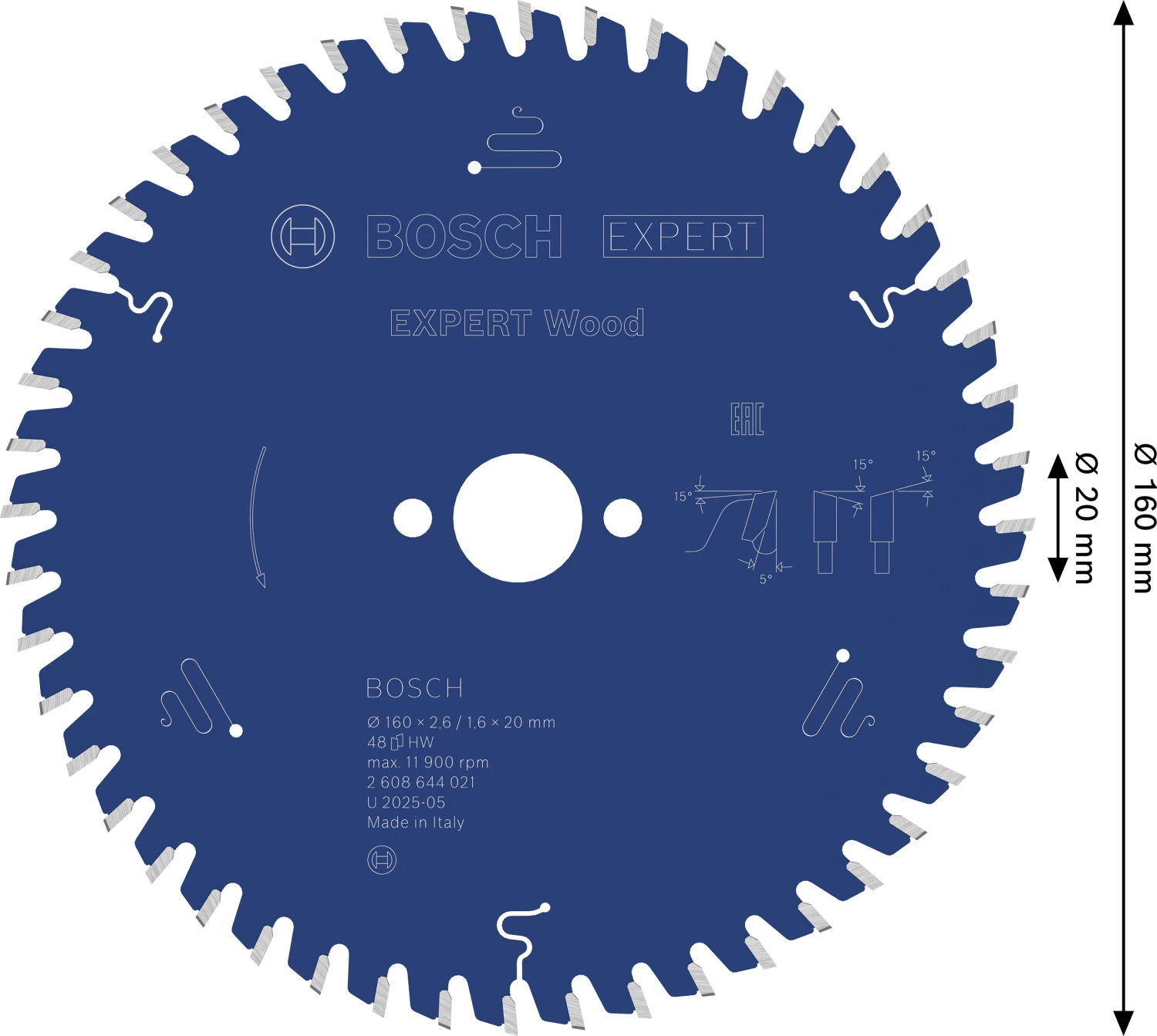 Bosch 2608644021 Expert Cirkelzaagblad - 160 x 20 x 48T - Hout - Carbide-image