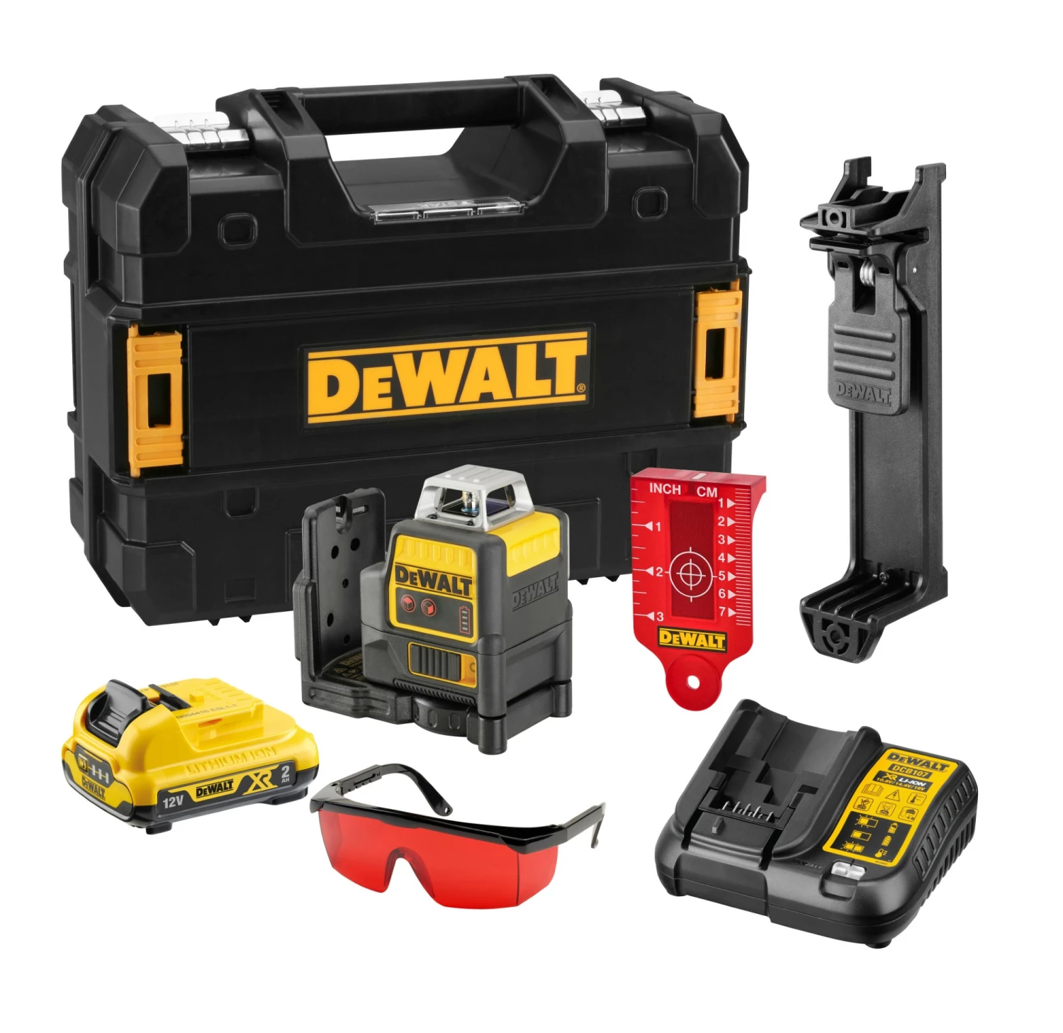 DeWALT DCE0811D1R 10,8V Li-Ion accu kruislijnlaser 360 graden set (1x 2,0Ah accu) in TSTAK - Rood - 15m - 2 lijnen-image