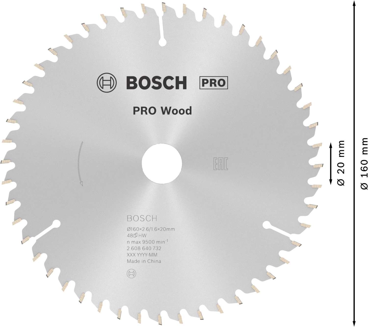 Bosch 2608640732 - Lame de Scie Circulaire Optiline Wood, 160 x 20/16 x 2,6 mm, 48D-image