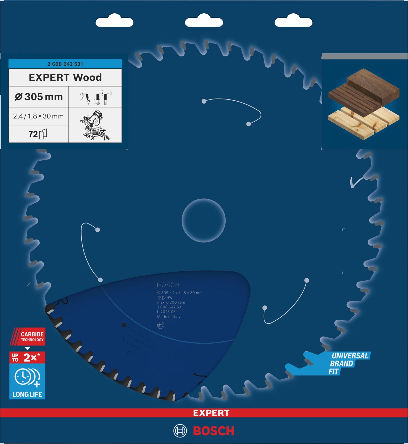 Bosch 2608642531 - Lame de Scie Circulaire Expert pour Wood, 305 x 30 x 2,4 mm, 72D-image