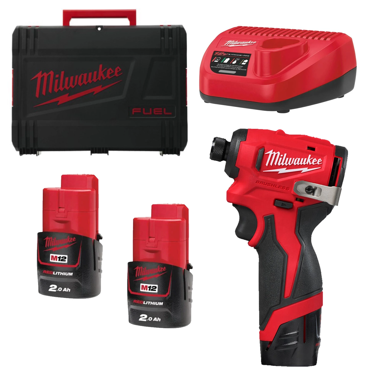 Milwaukee M12 BLIDRC-202C Kit visseuse à percussion sans fil 12 V Li-ion (2 batteries 2,0 Ah) dans un coffret - 124 Nm-image