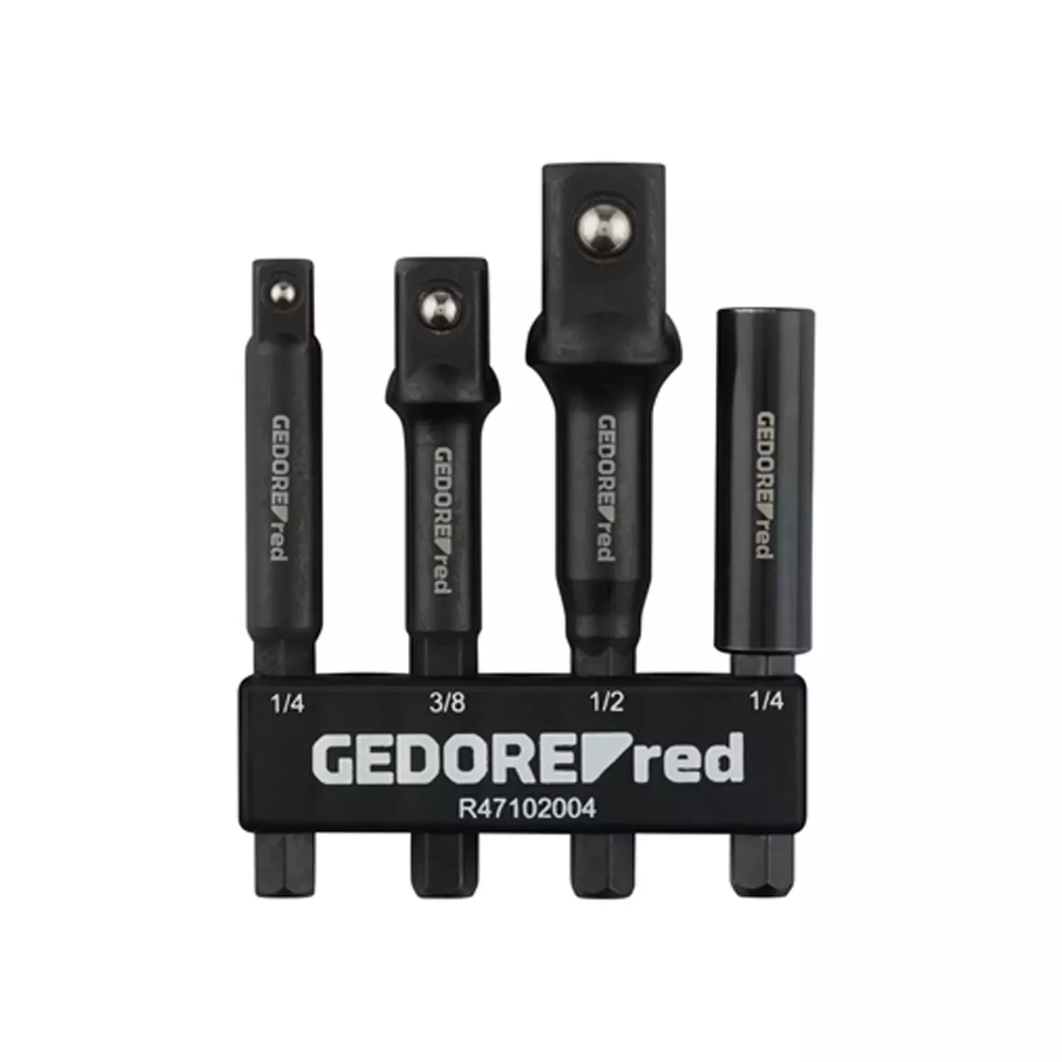 Gedore RED 3301922 Jeu d'adaptateurs à douille 4 pièces - emmanchement 1/4 " + 1/4", 3/8" , 1/2"-image