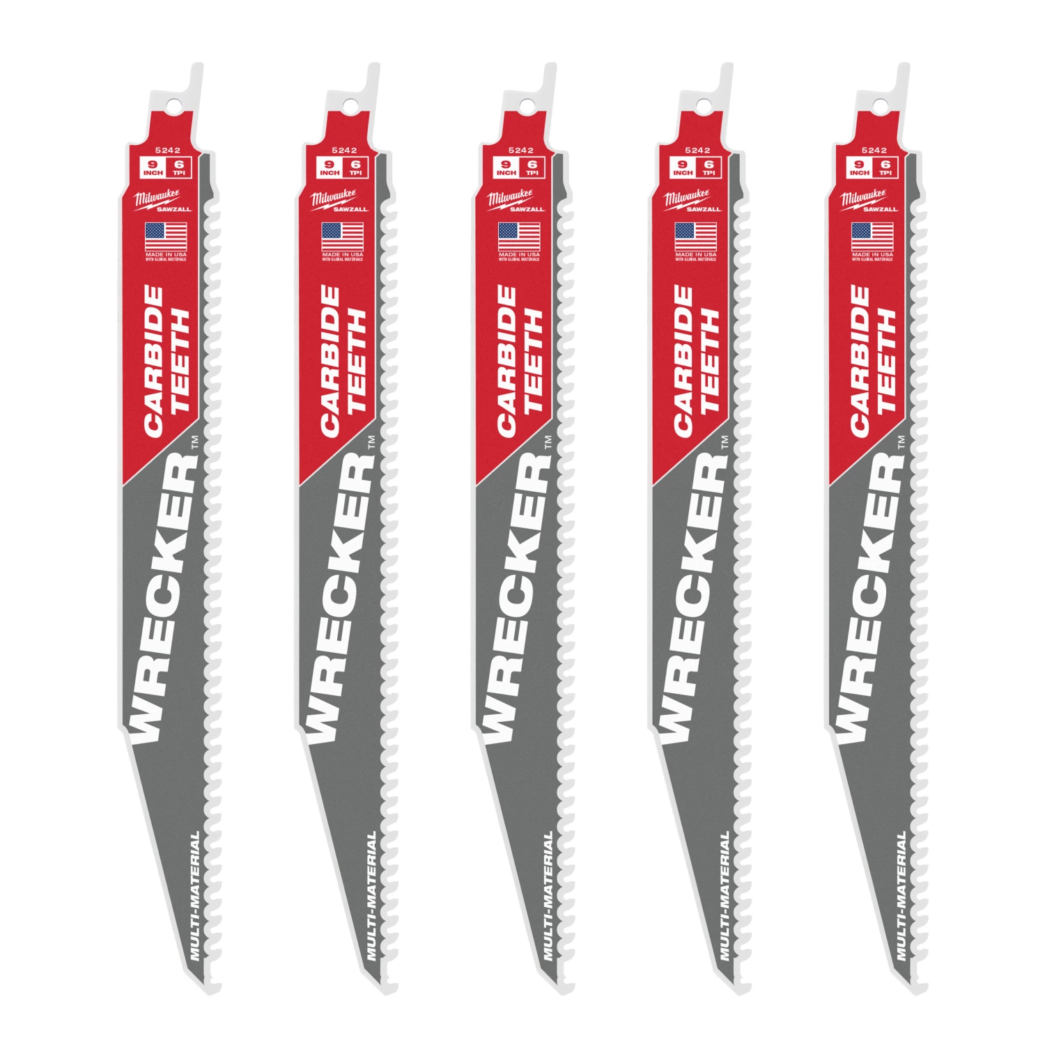 Milwaukee 48475542 Sawzall Reciprozaagblad mat. Carbide WRECKER - 230 x 6TPI - multi - 5st-image