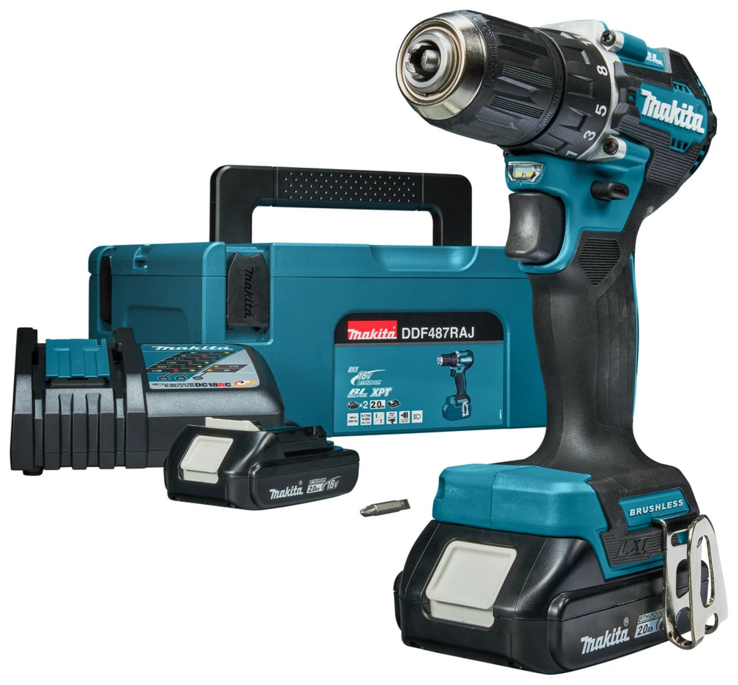 Perceuse visseuse sans-fil Makita DDF487ARAJ - 18V Li-ion - 2 batteries 2,0 ah - Mbox - 13 mm - Brushless-image