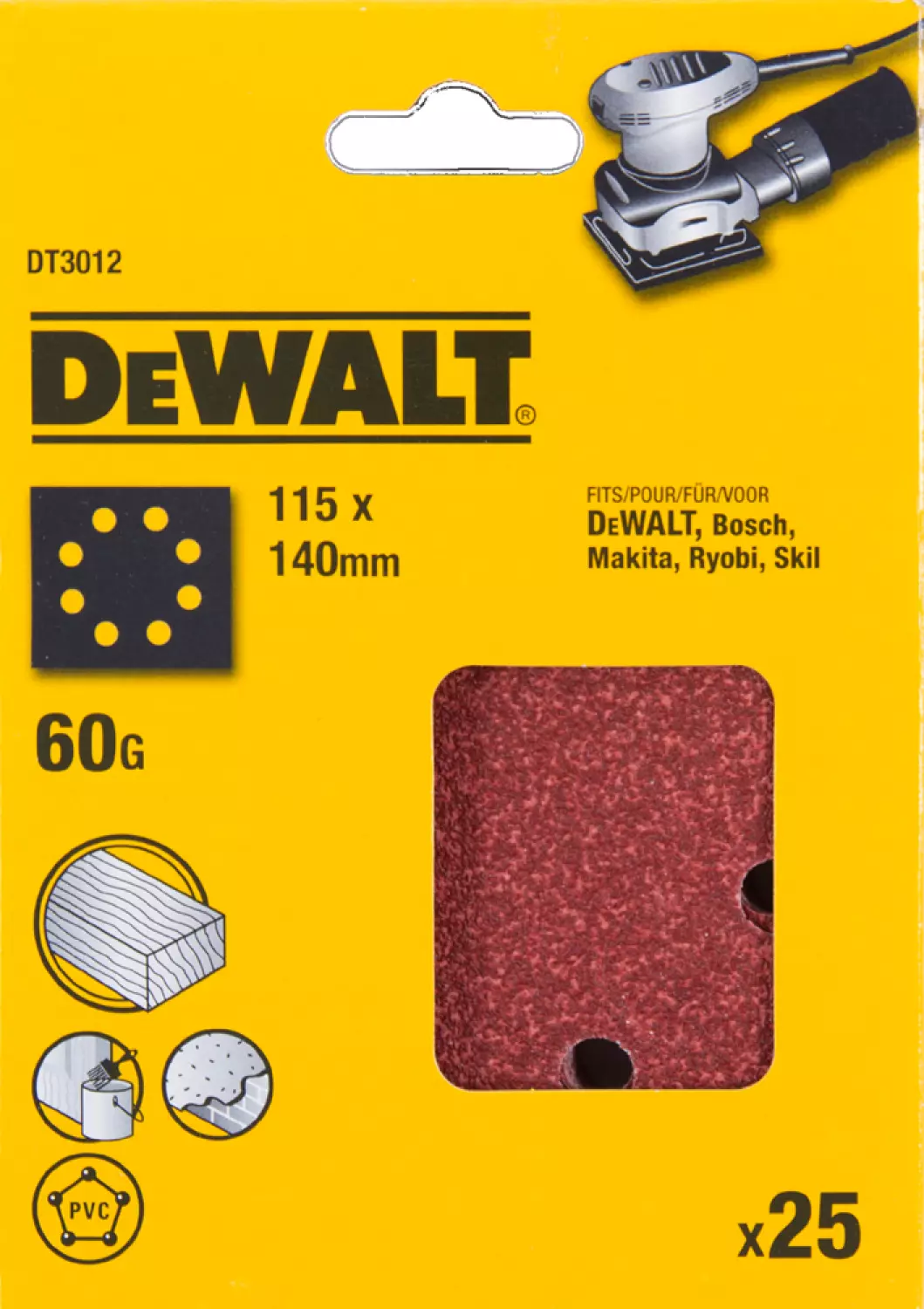 Feuille de ponçage plat DeWALT DT3012 - K60 - 115 x 140 mm (25e)-image