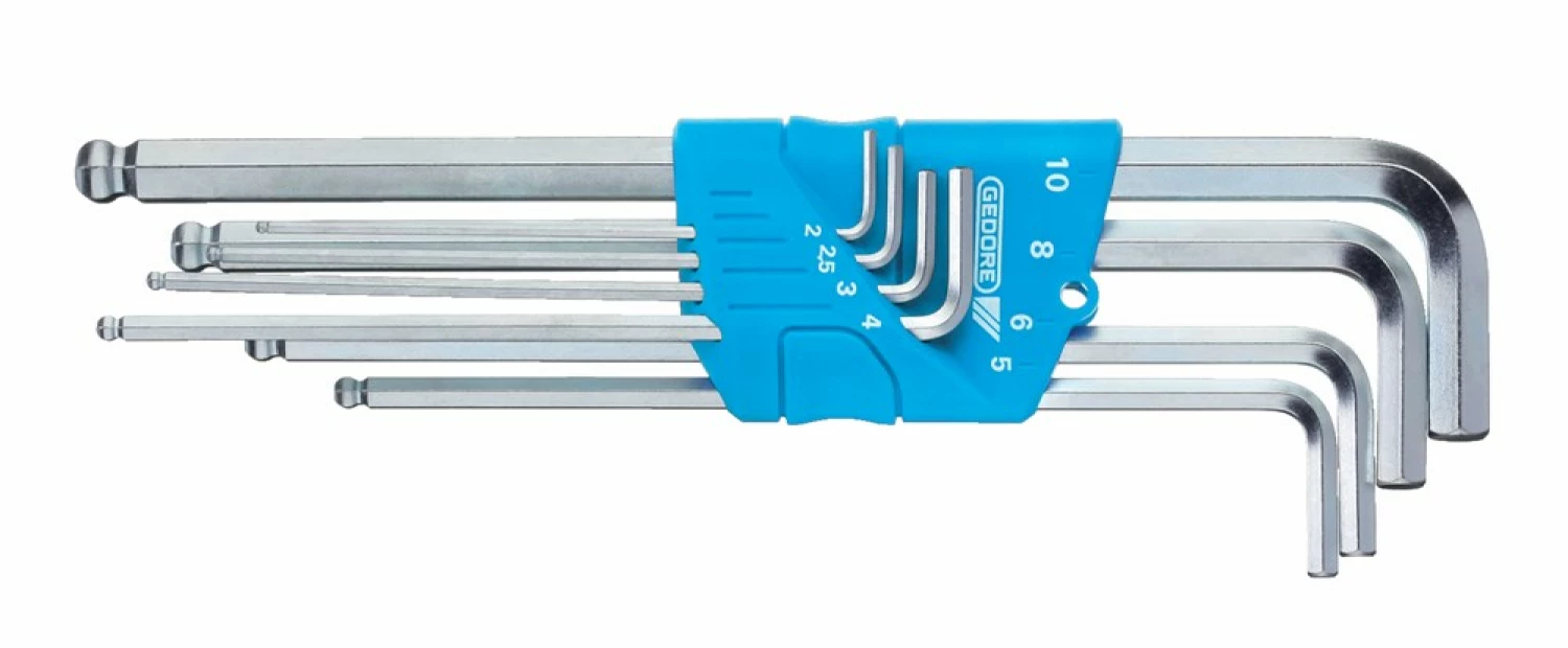 Gedore H 42 KEL-88 8-delige Inbussleutelset voor binnenzeskant-schroeven extra lang met kogelkop - 2-10mm-image