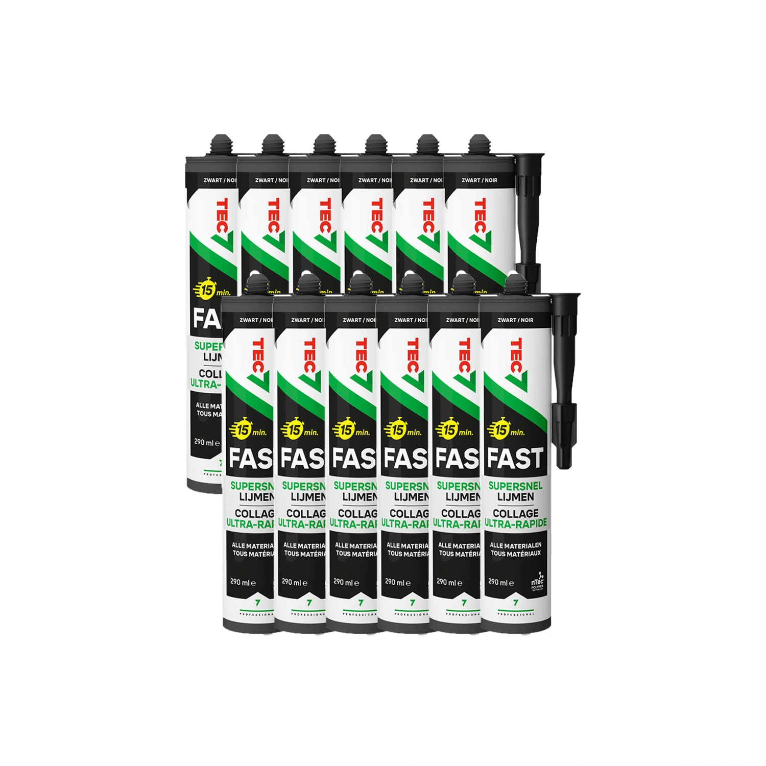 TEC7 Fast Supersnelle lijmkit - Zwart - 290ml - 12st