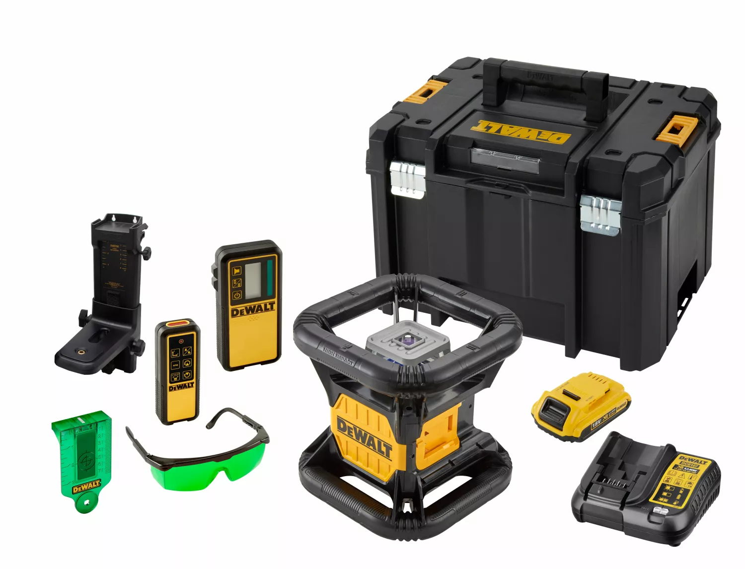 DeWALT DCE079D1G 18V Ensemble de laser rotatif incl. récepteur dans une valise - Vert - 76m - IP67-image