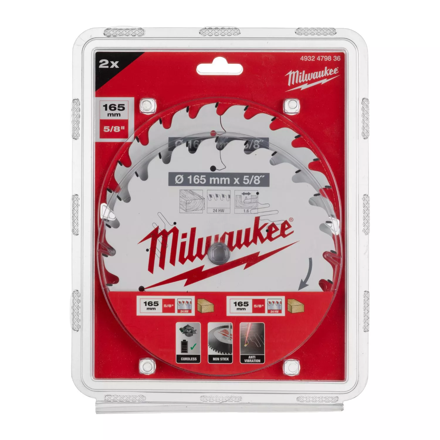 Milwaukee 4932479836 Lame de scie circulaire - 165 x 15,87 x 24T - bois - lot de deux-image