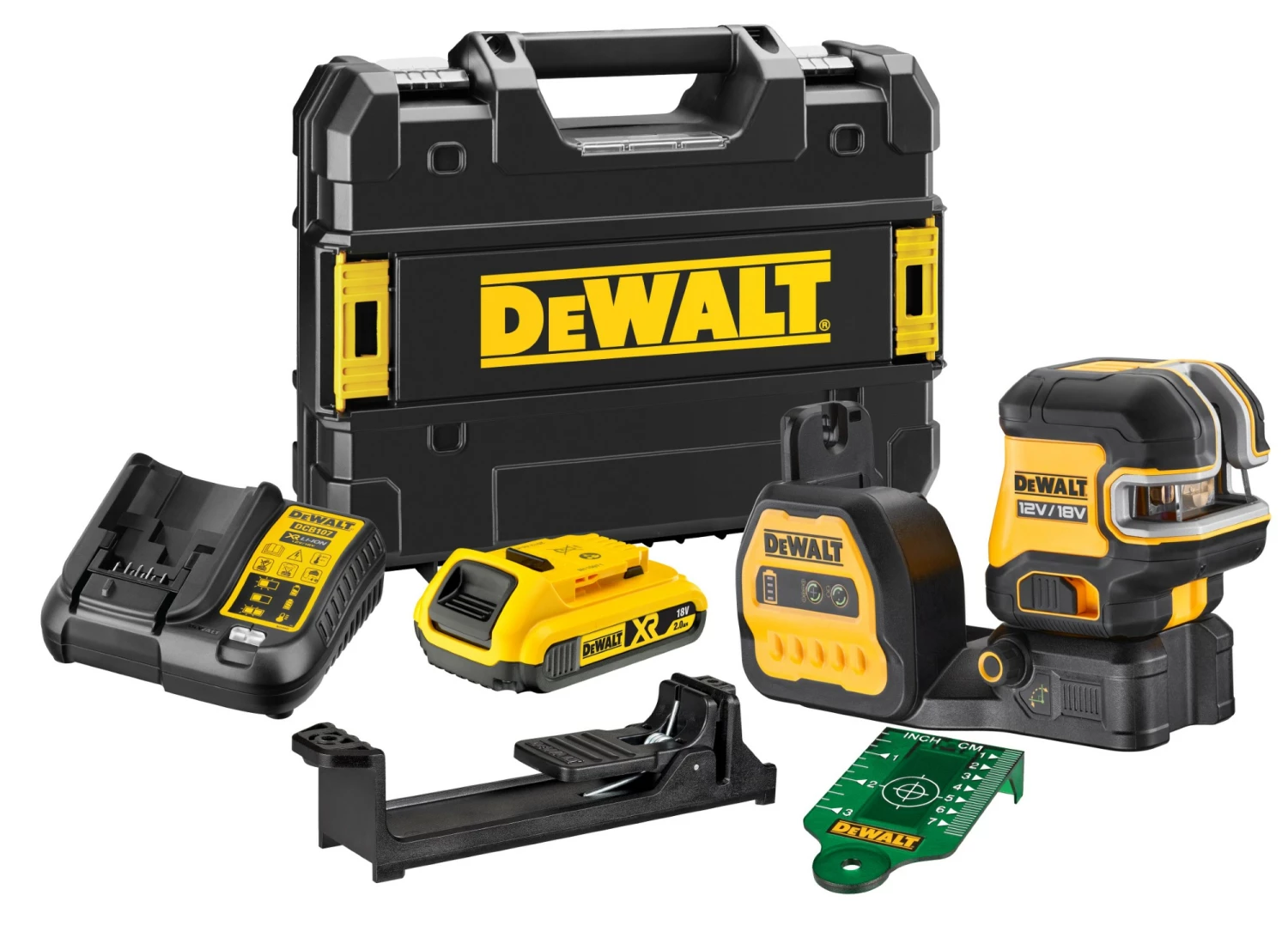 DeWALT DCE825D1G18 12V / 18V Li-ion XR Accu Zelfnivellerende 5 Punts kruislijnlaser set (1x 2.0Ah) in TSTAK koffer - Groen-image