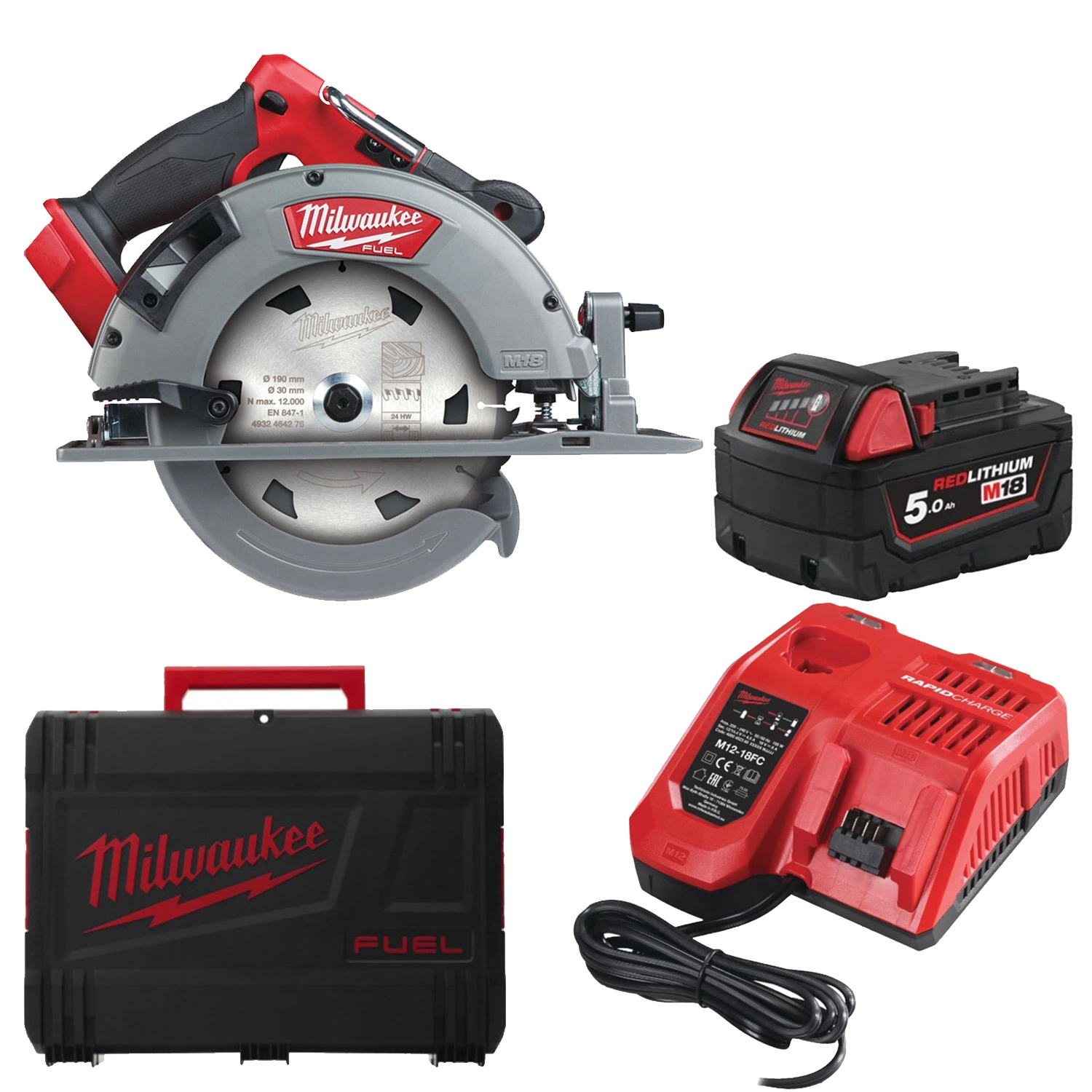 Milwaukee M18 FCS66GR3-121C Scie circulaire sans fil 18V Li-ion (1x batterie M18 FB12) en mallette de transport - 190mm-image