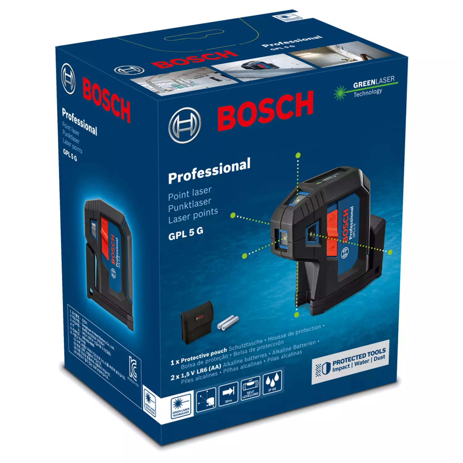 Bosch GPL 5 G Laser à point avec piles dans un étui - 5 points - Vert - 30 m-image